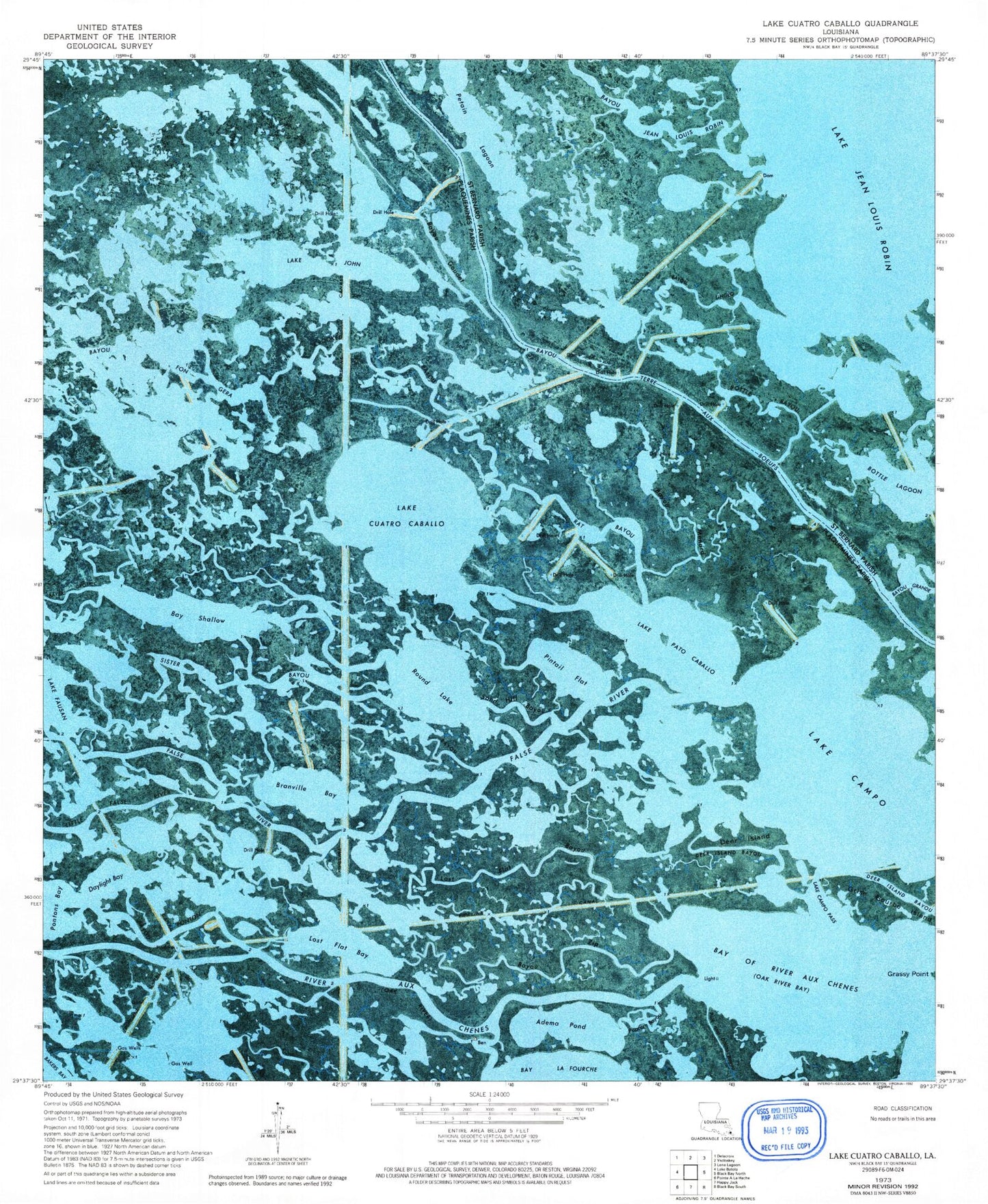 Classic USGS Lake Cuatro Caballo Louisiana 7.5'x7.5' Topo Map Image