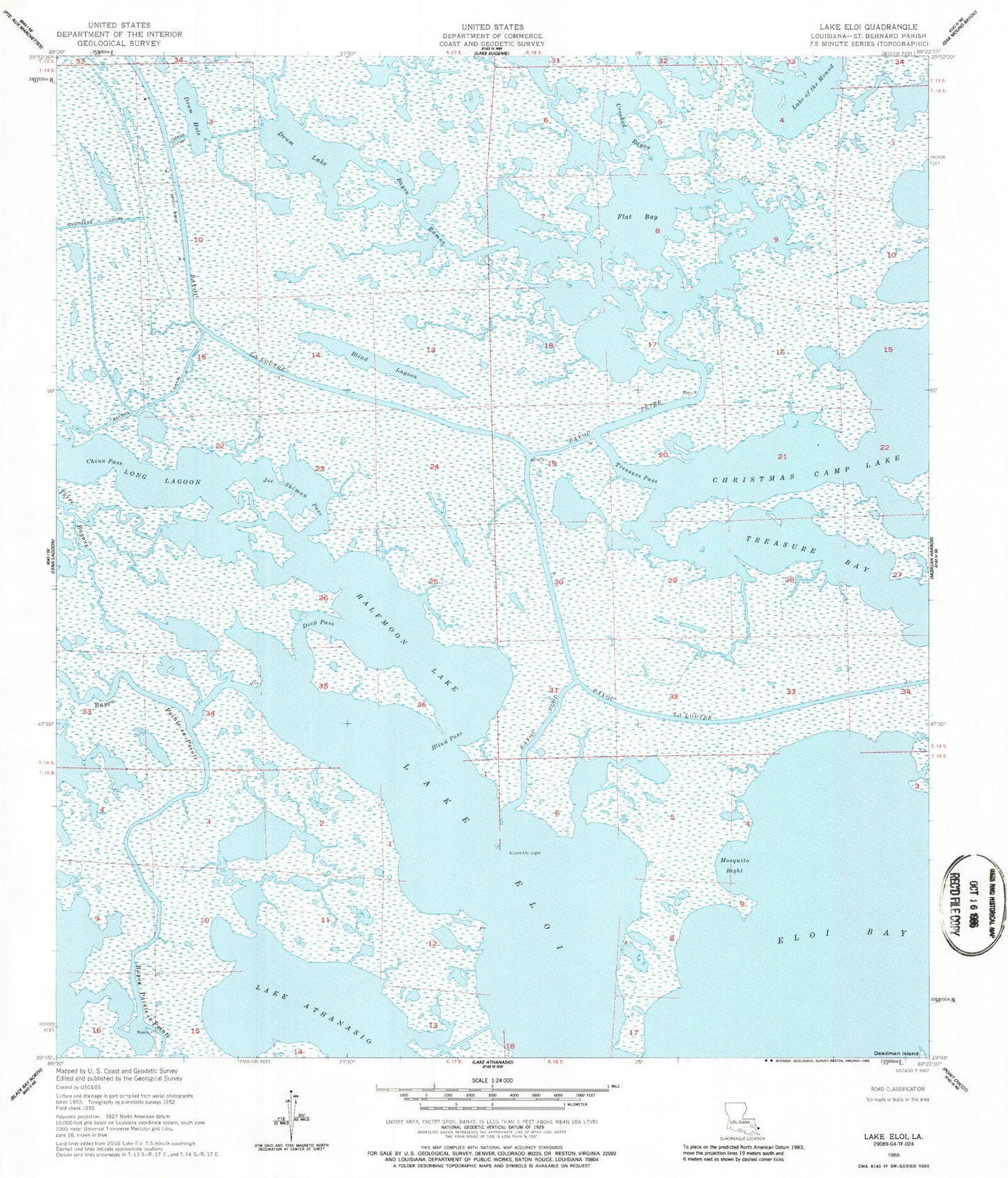 Classic USGS Lake Eloi Louisiana 7.5'x7.5' Topo Map Image