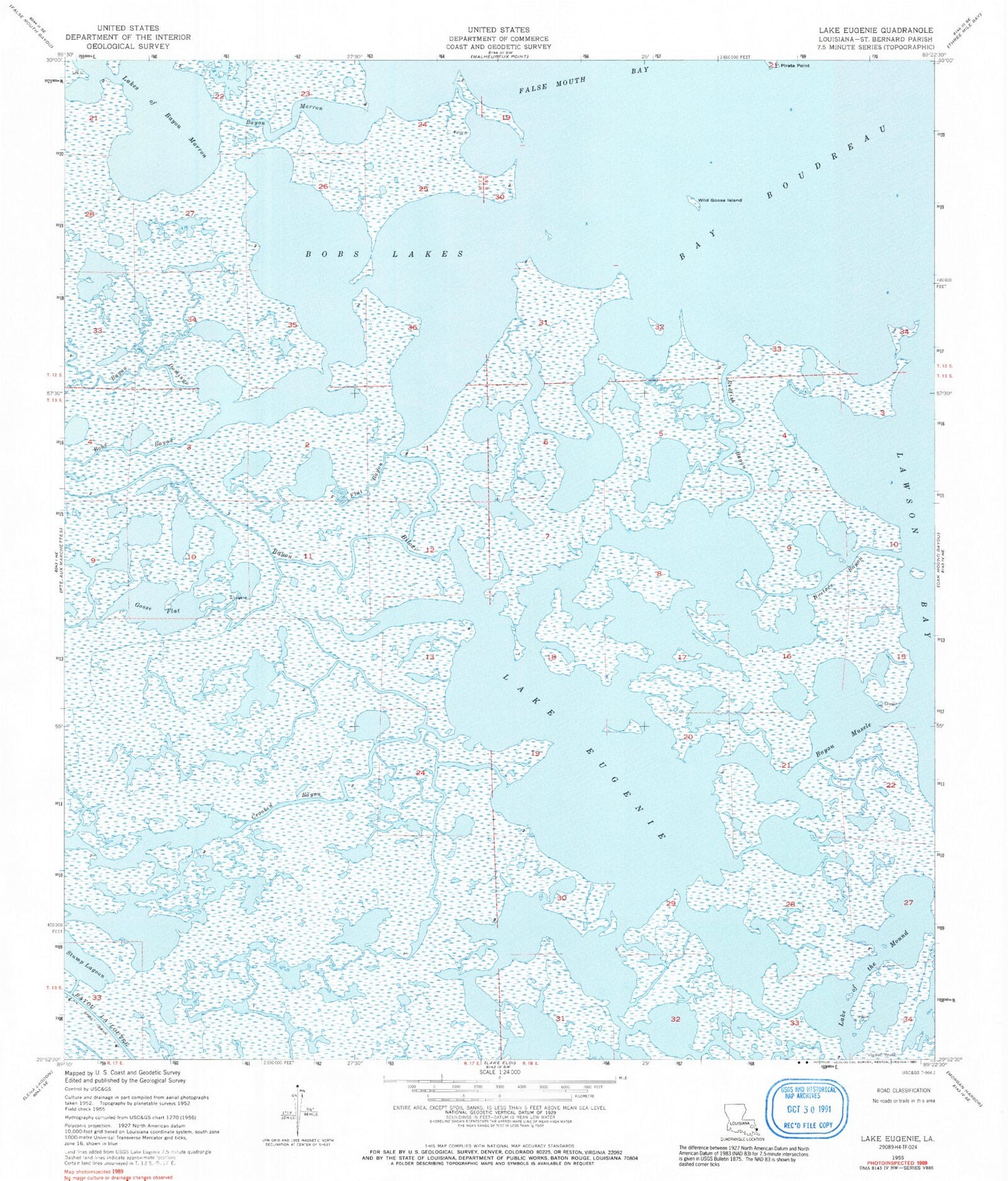 Classic USGS Lake Eugenie Louisiana 7.5'x7.5' Topo Map Image
