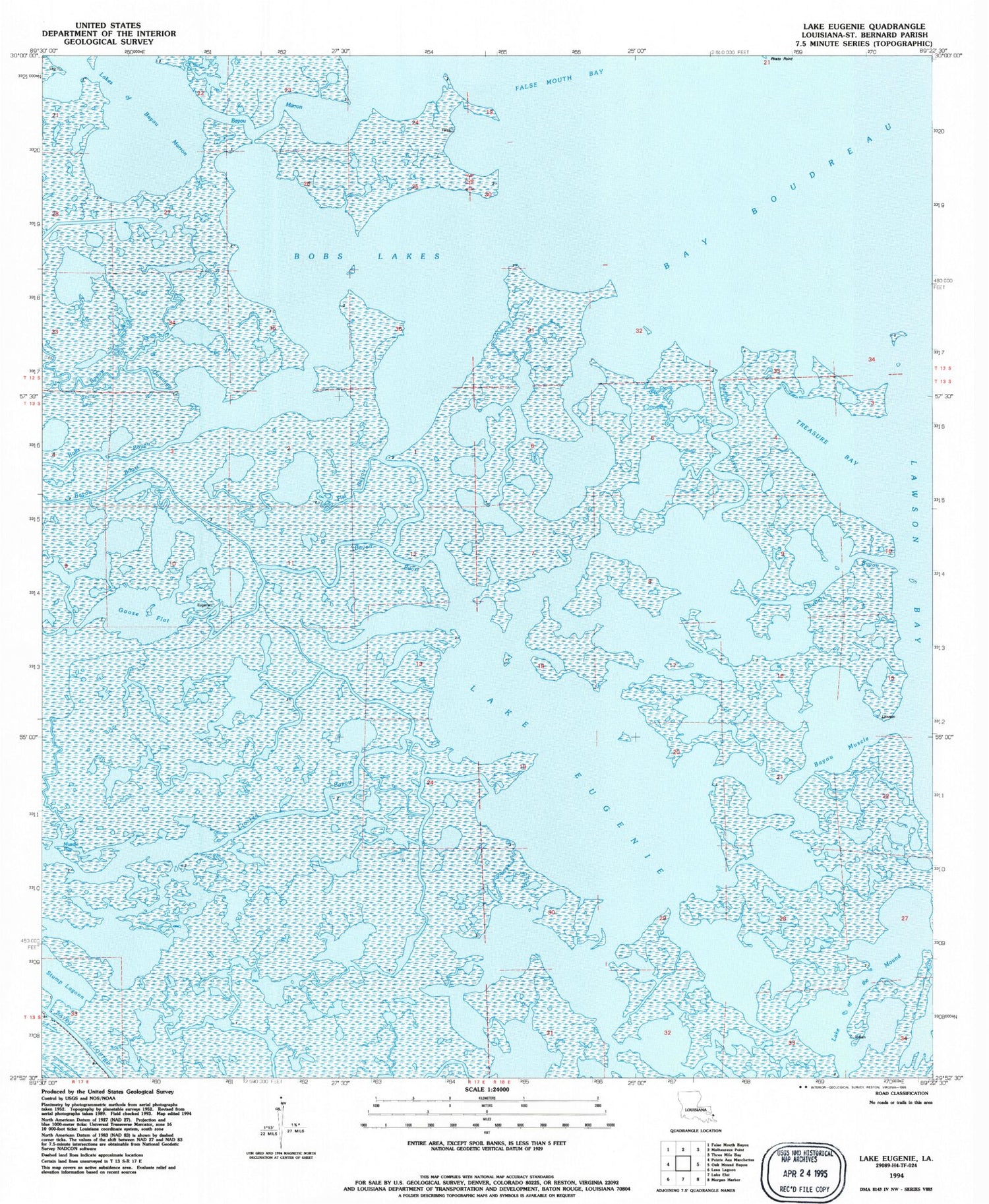 Classic USGS Lake Eugenie Louisiana 7.5'x7.5' Topo Map Image