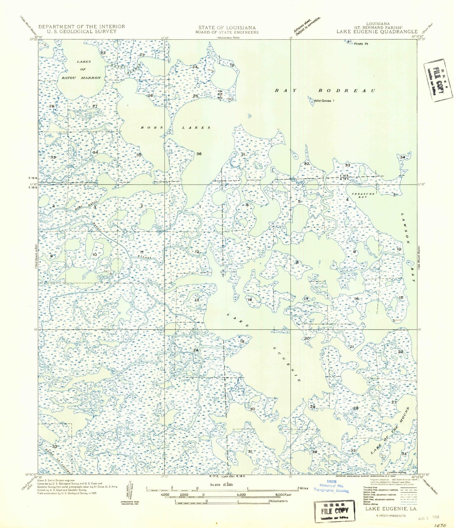 Classic USGS Lake Eugenie Louisiana 7.5'x7.5' Topo Map Image