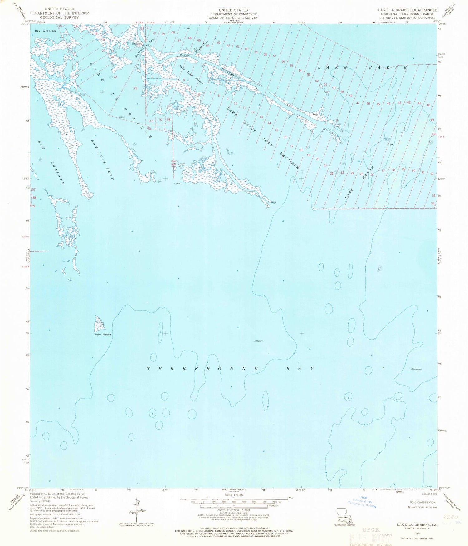 Classic USGS Lake La Graisse Louisiana 7.5'x7.5' Topo Map Image