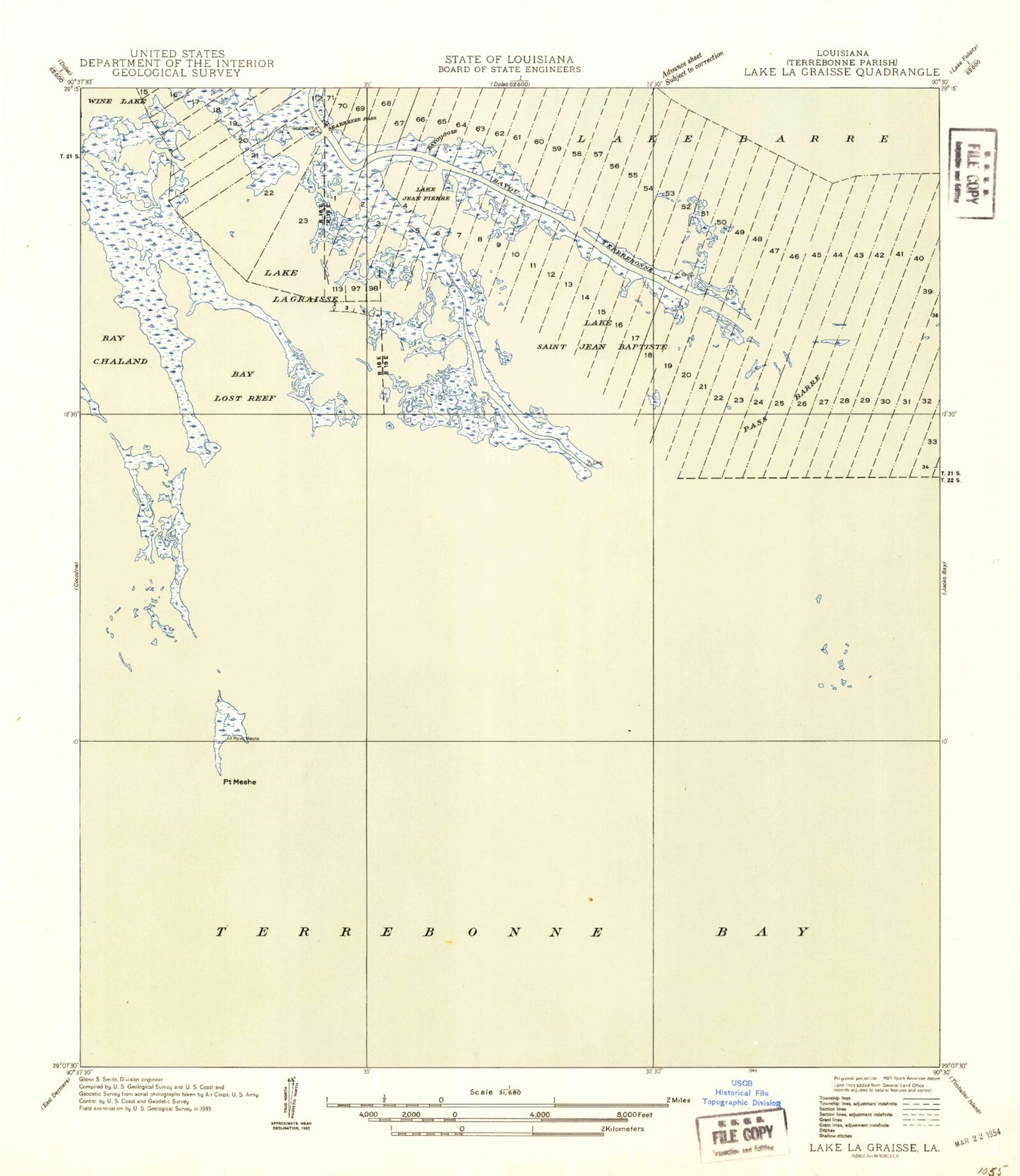 Classic USGS Lake La Graisse Louisiana 7.5'x7.5' Topo Map Image