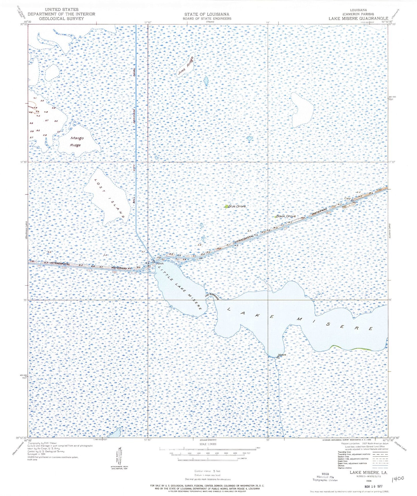 Classic USGS Lake Misere Louisiana 7.5'x7.5' Topo Map Image