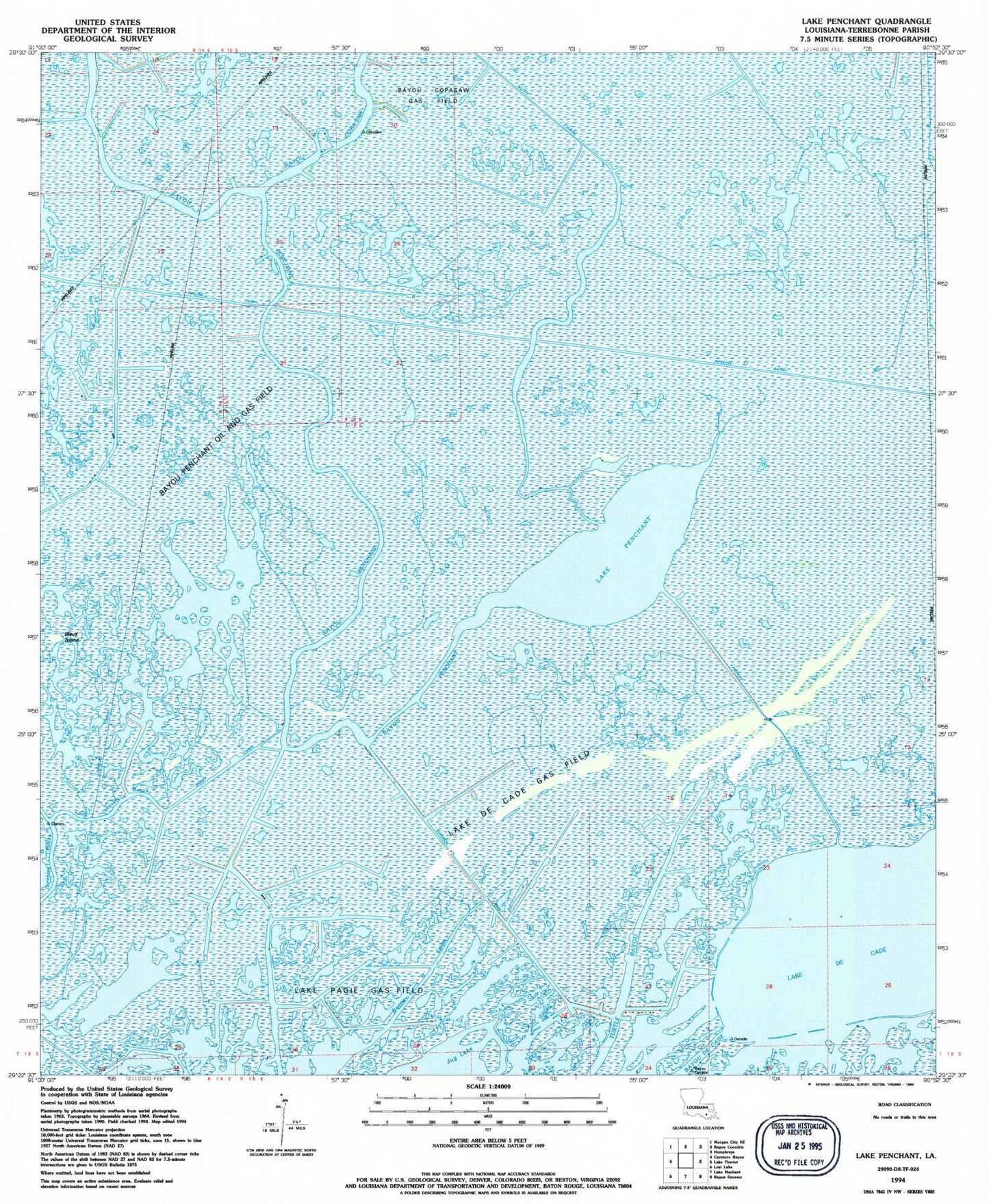 Classic USGS Lake Penchant Louisiana 7.5'x7.5' Topo Map Image