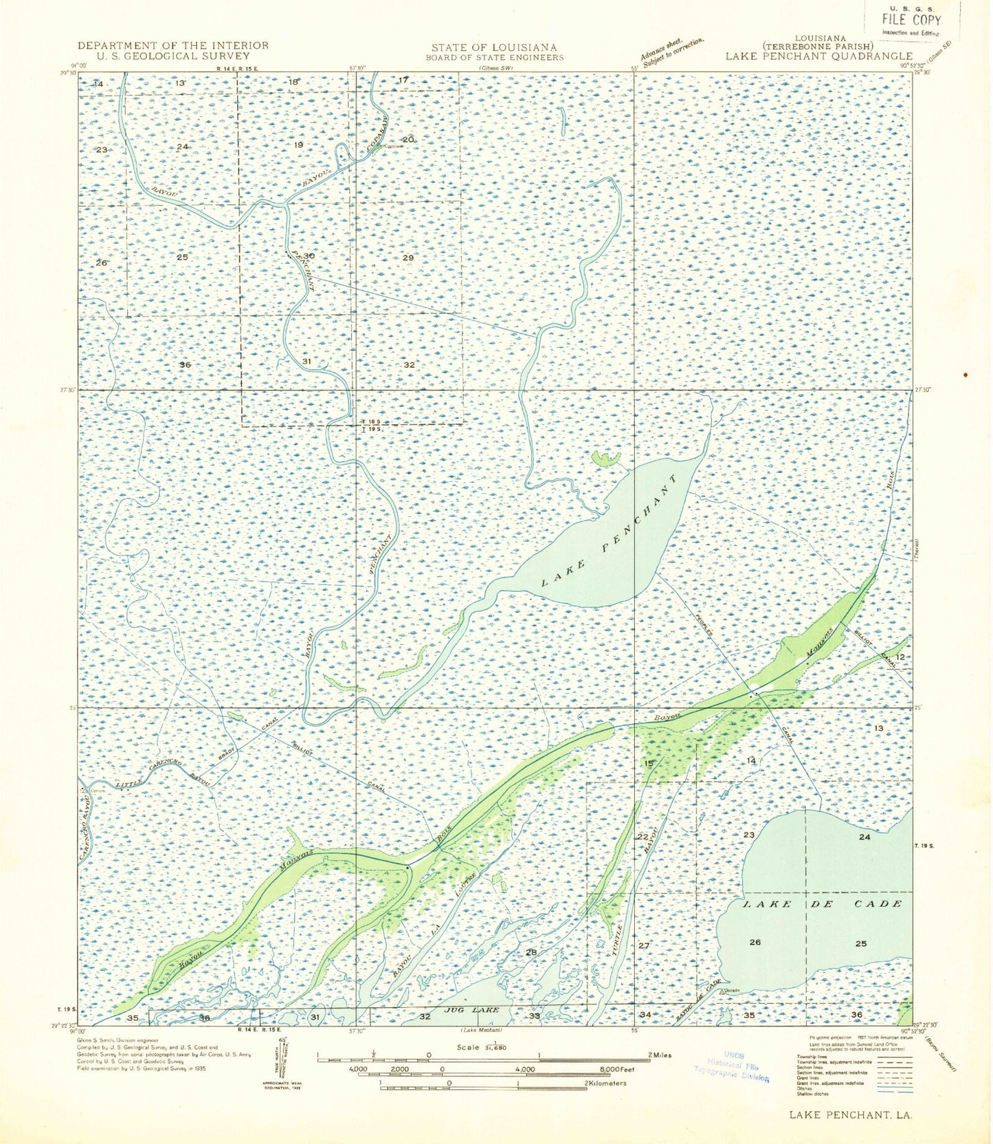 Classic USGS Lake Penchant Louisiana 7.5'x7.5' Topo Map Image