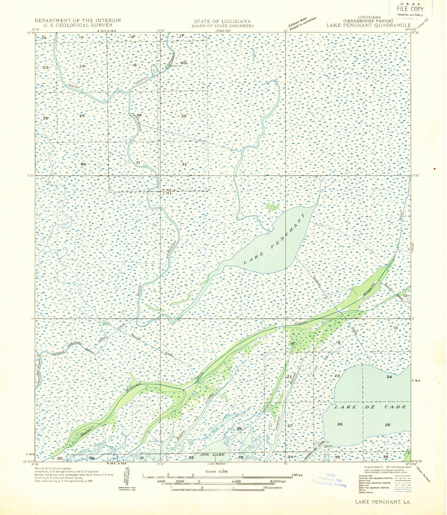 Classic USGS Lake Penchant Louisiana 7.5'x7.5' Topo Map Image