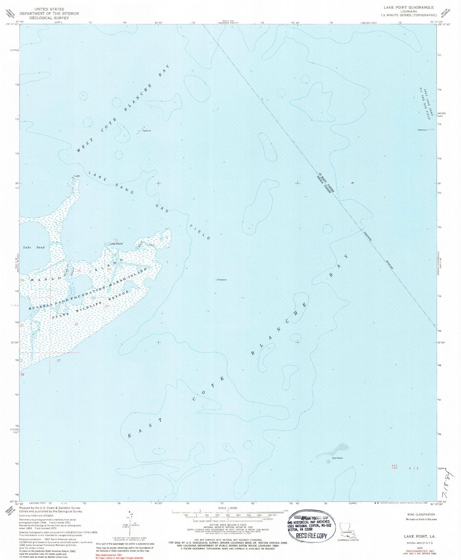Classic USGS Lake Point Louisiana 7.5'x7.5' Topo Map Image