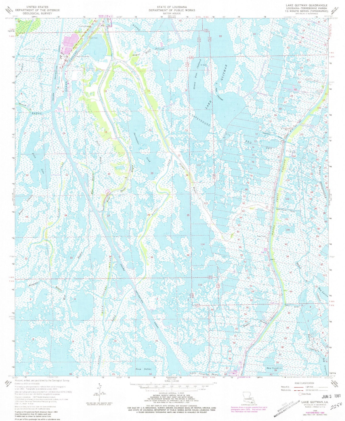 Classic USGS Lake Quitman Louisiana 7.5'x7.5' Topo Map Image