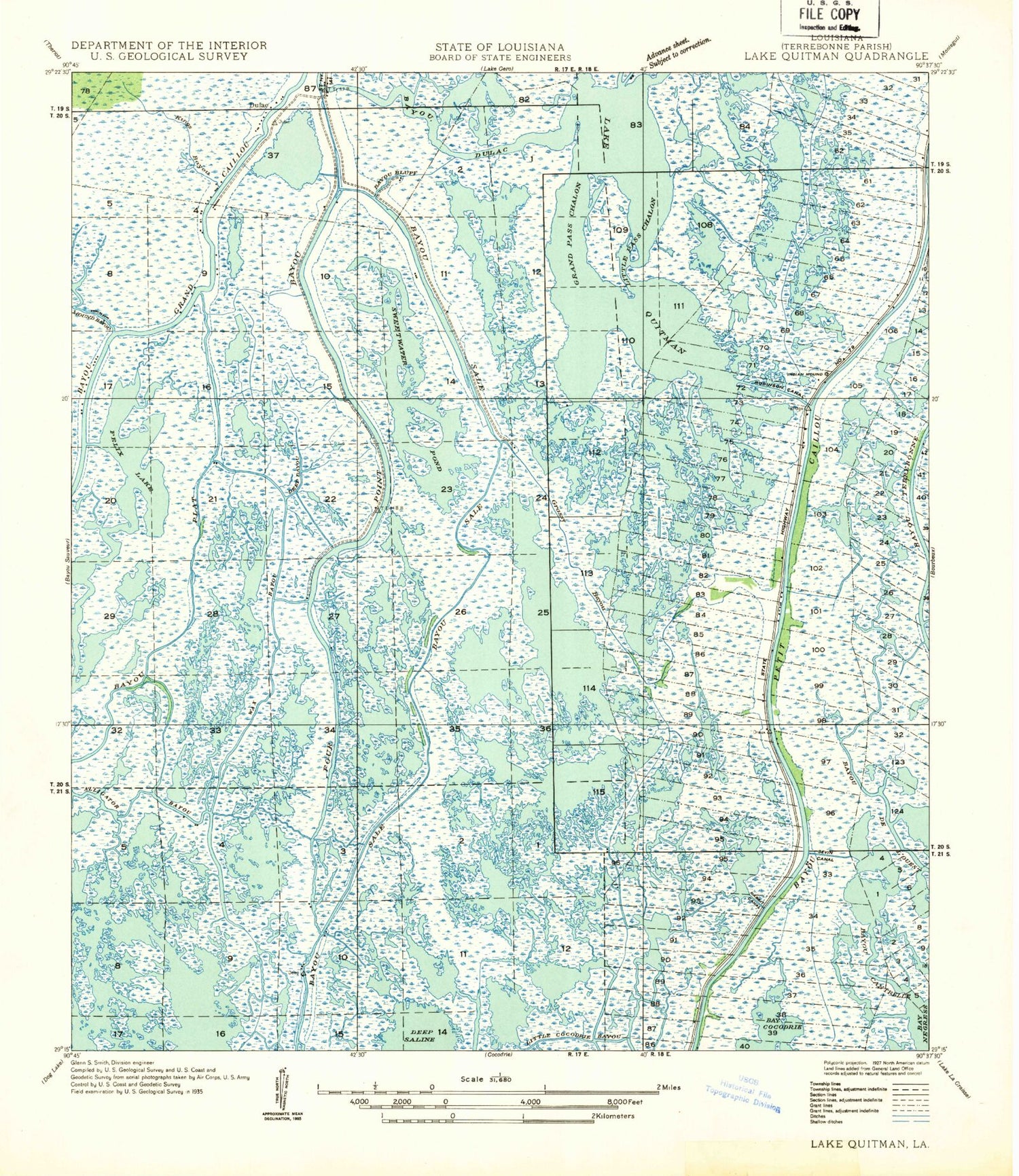 Classic USGS Lake Quitman Louisiana 7.5'x7.5' Topo Map Image