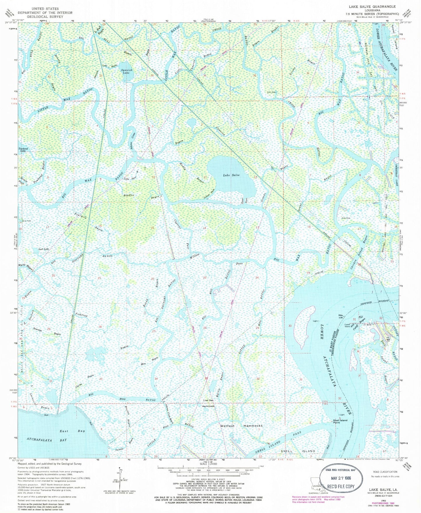 Classic USGS Lake Salve Louisiana 7.5'x7.5' Topo Map Image