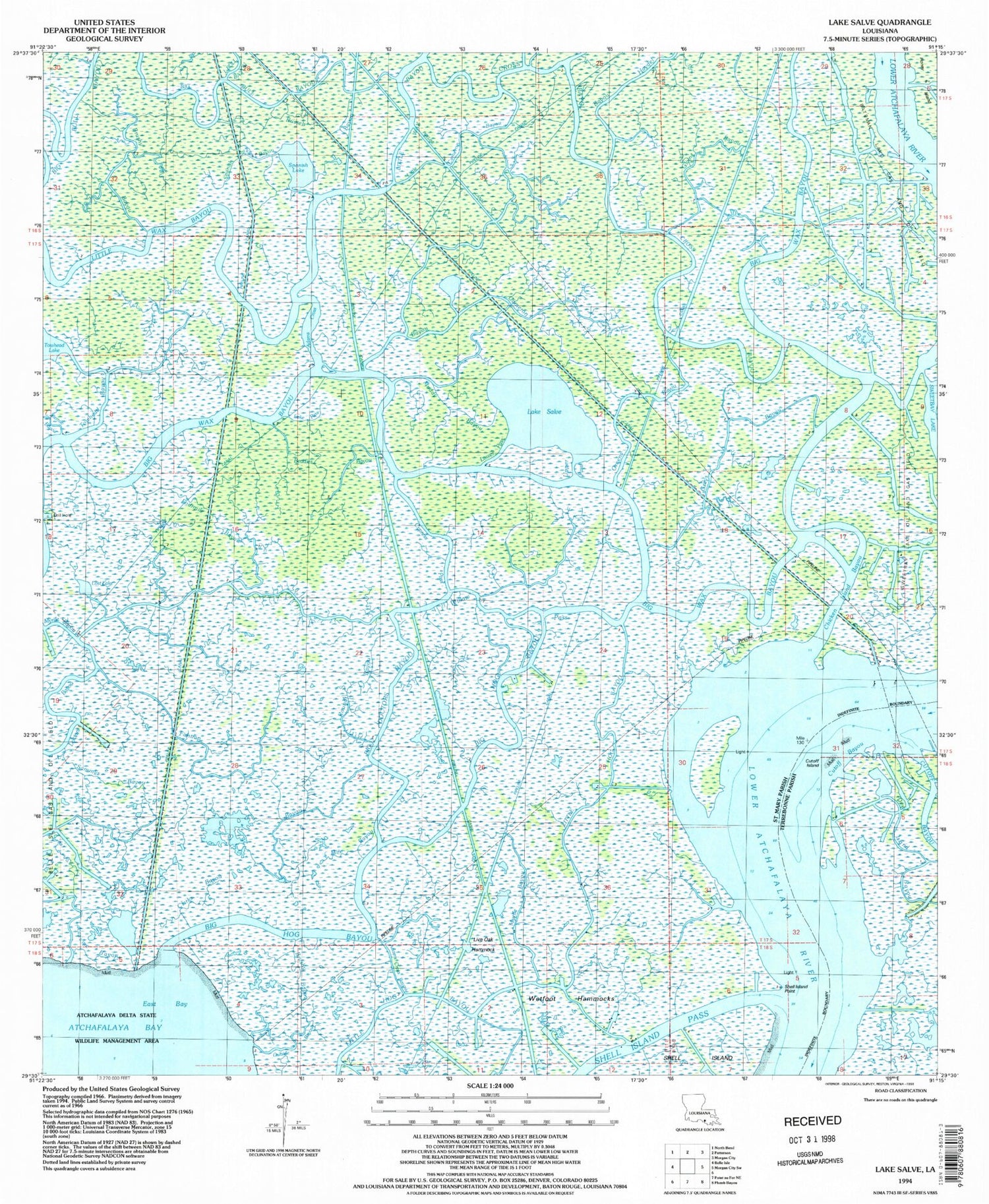 Classic USGS Lake Salve Louisiana 7.5'x7.5' Topo Map Image
