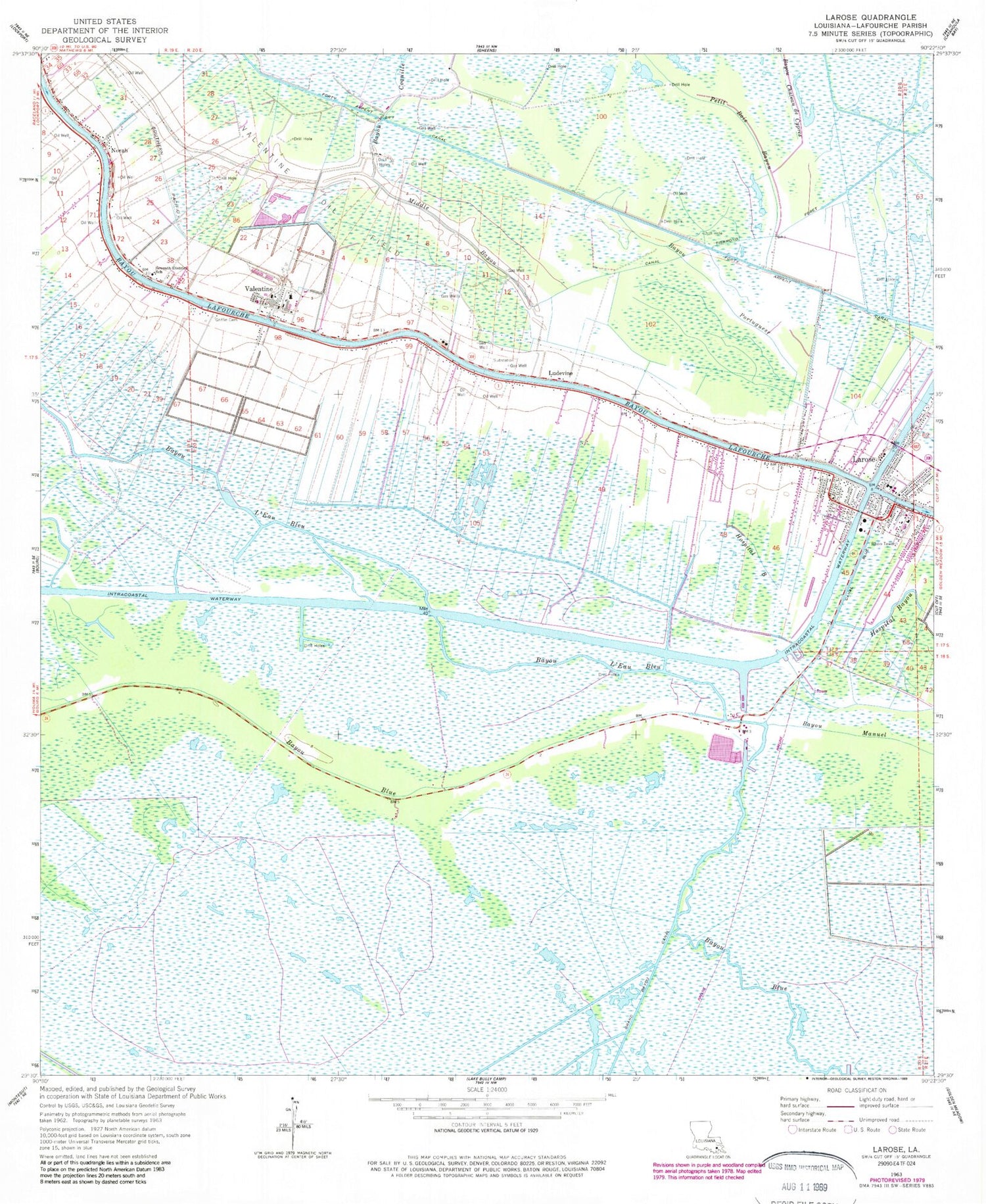 Classic USGS Larose Louisiana 7.5'x7.5' Topo Map Image