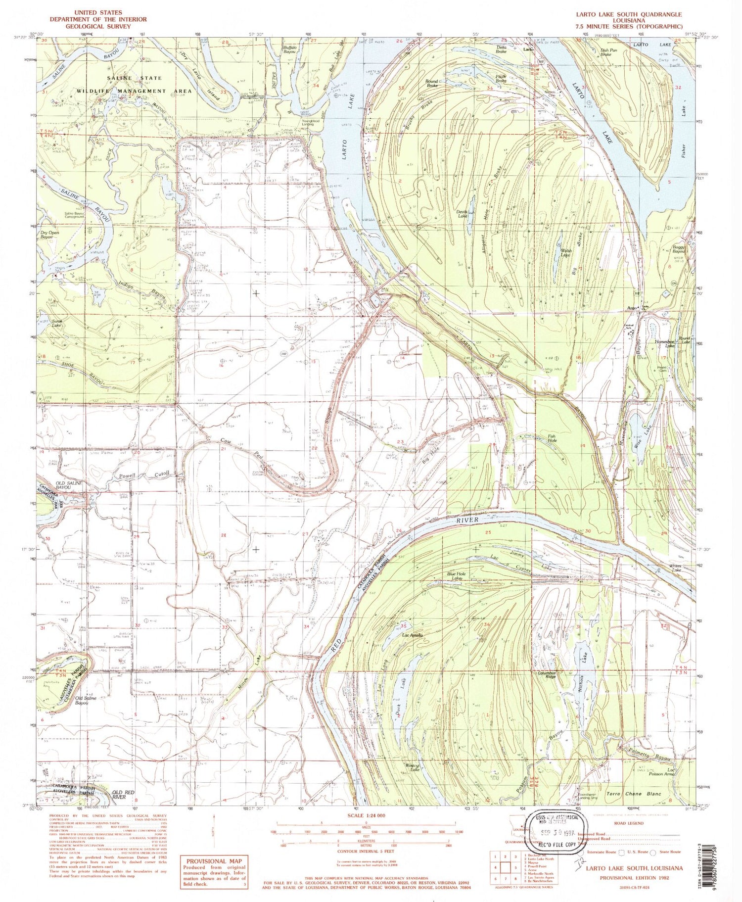 Classic USGS Larto Lake South Louisiana 7.5'x7.5' Topo Map Image