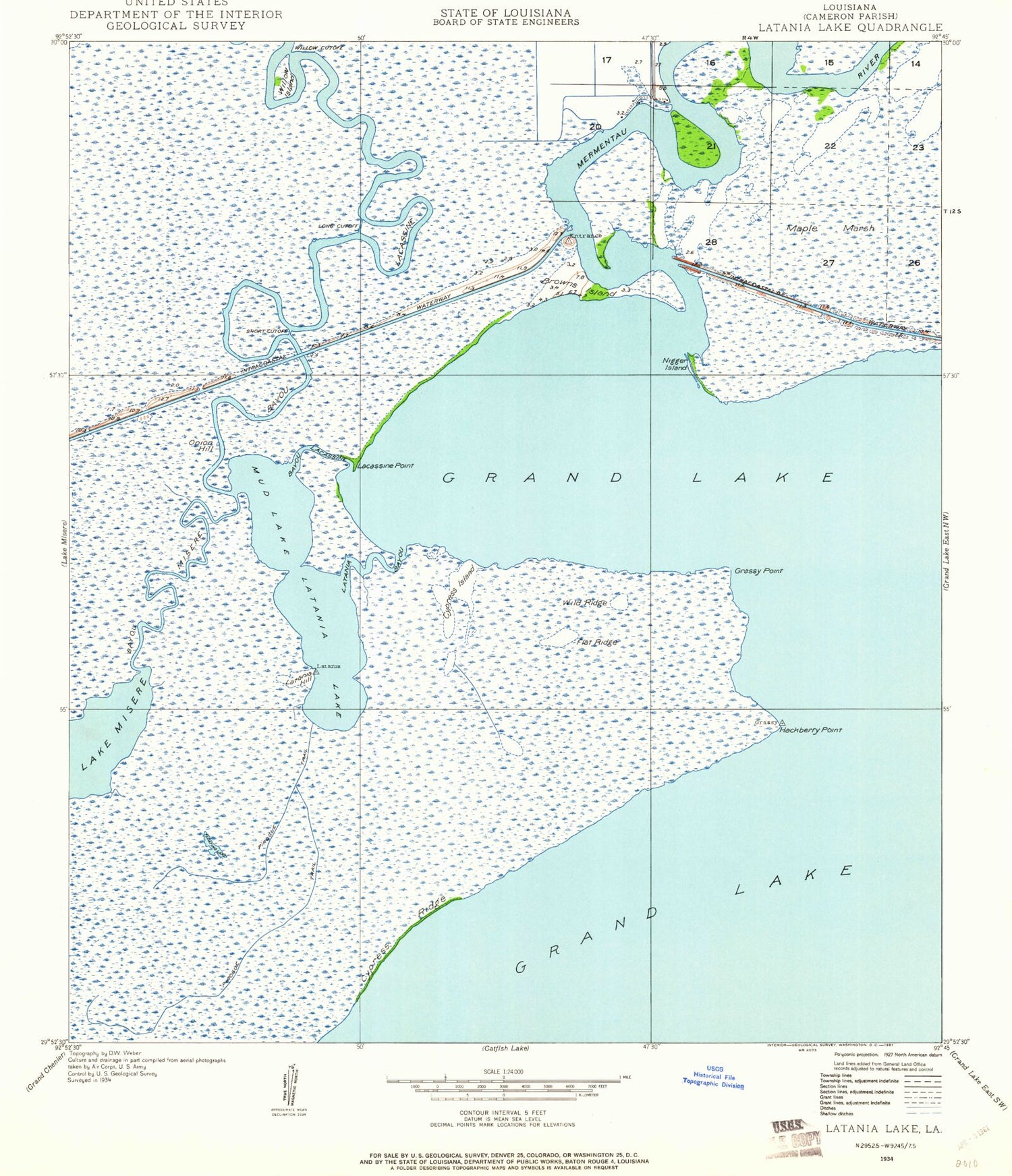 Classic USGS Latania Lake Louisiana 7.5'x7.5' Topo Map Image
