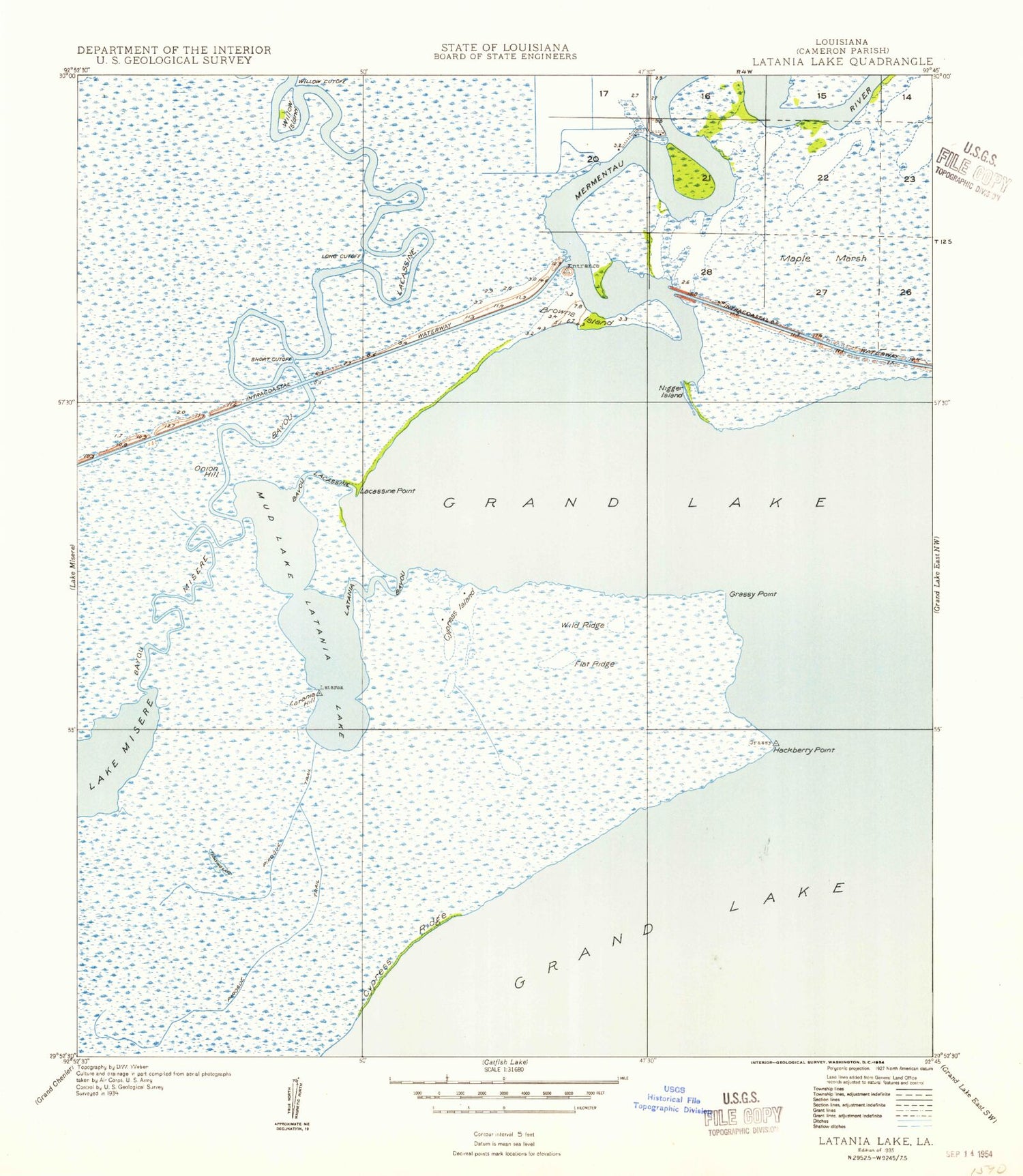 Classic USGS Latania Lake Louisiana 7.5'x7.5' Topo Map Image