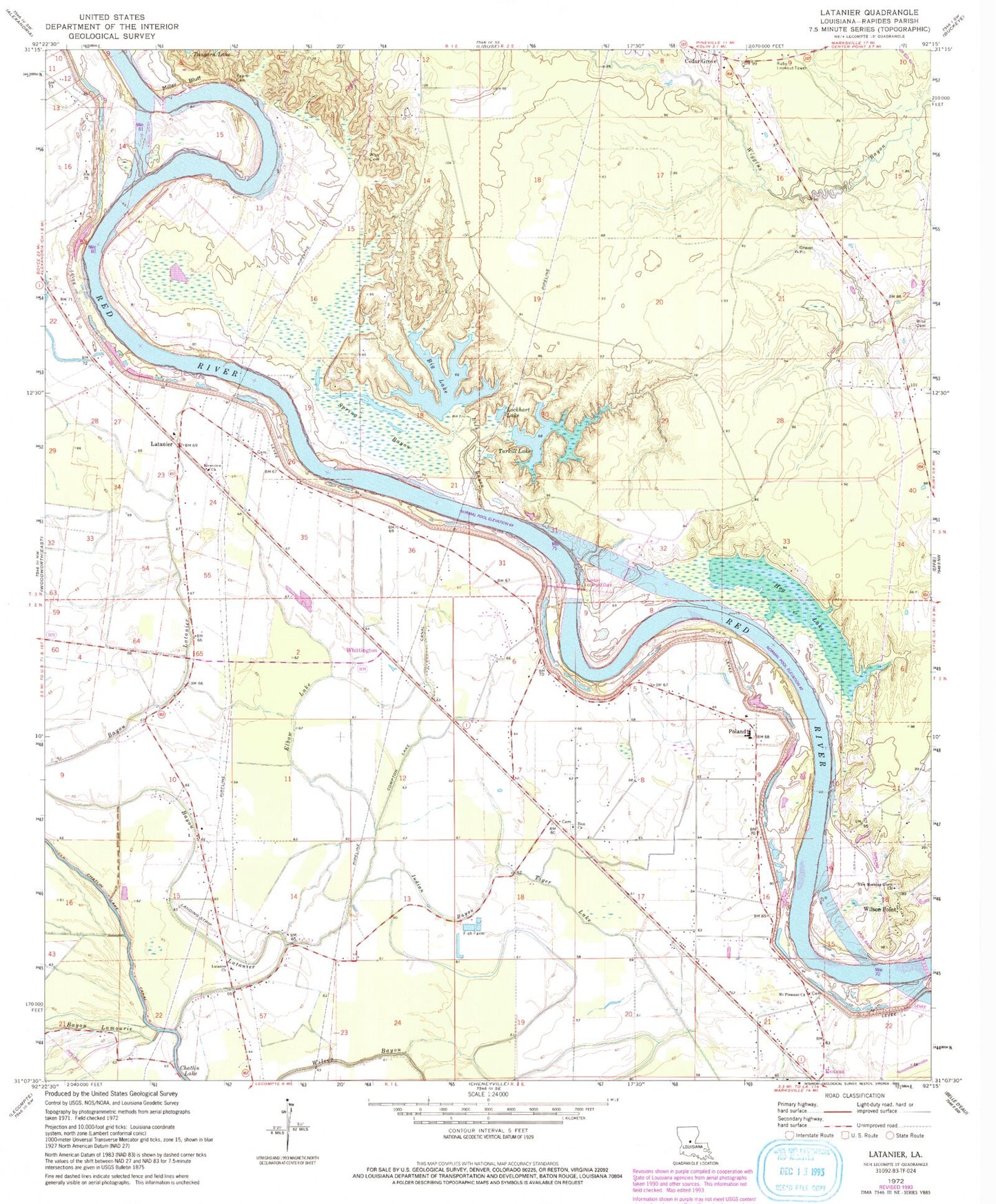 Classic USGS Latanier Louisiana 7.5'x7.5' Topo Map Image