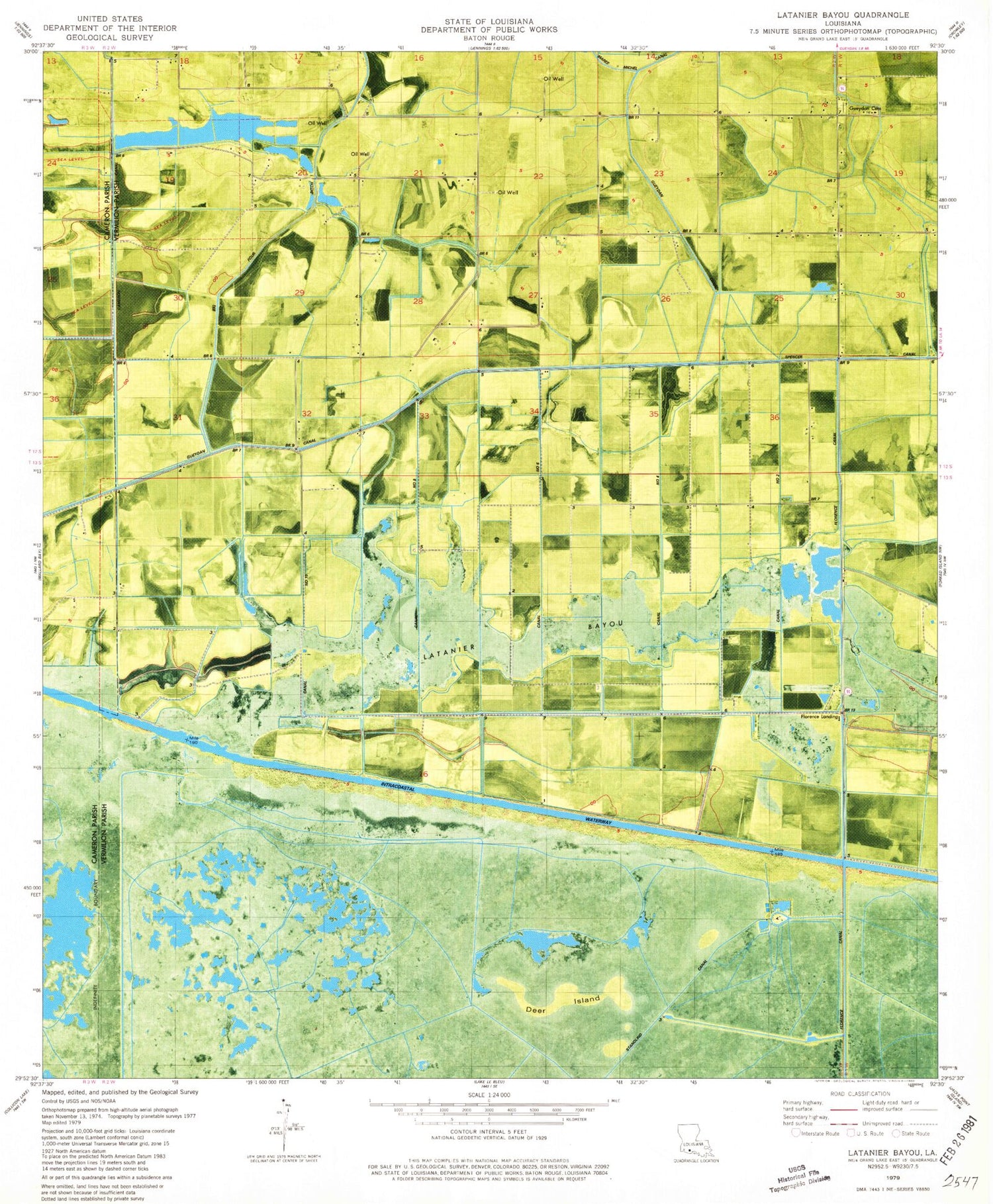 Classic USGS Latanier Bayou Louisiana 7.5'x7.5' Topo Map Image