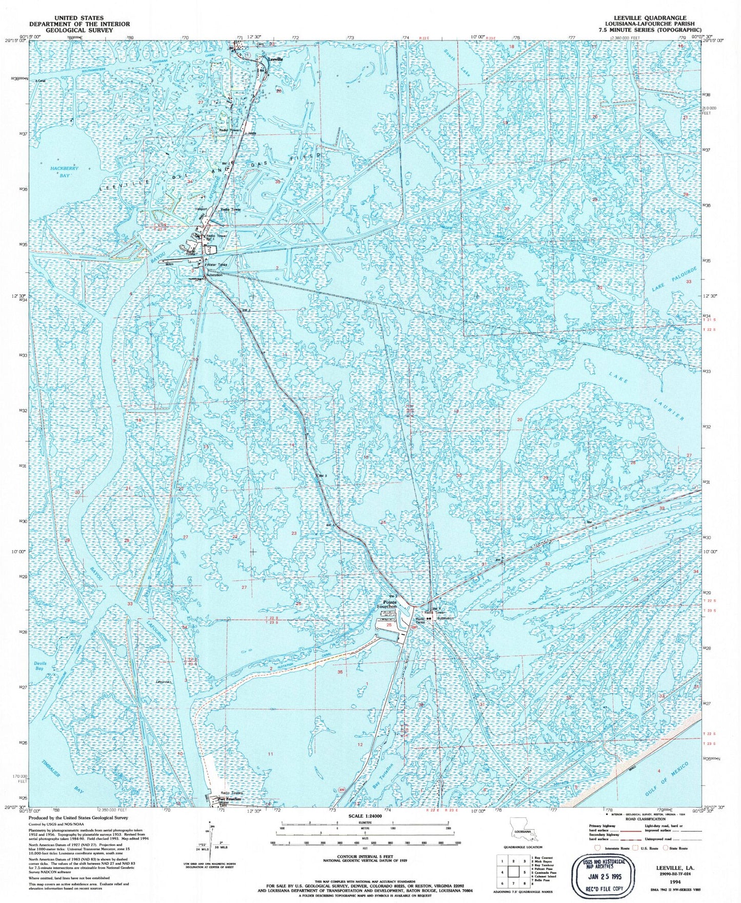 Classic USGS Leeville Louisiana 7.5'x7.5' Topo Map Image