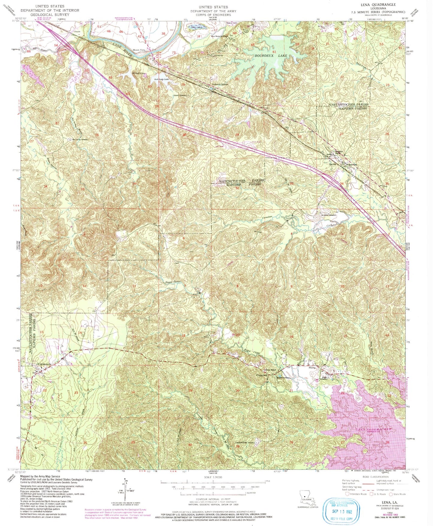 Classic USGS Lena Louisiana 7.5'x7.5' Topo Map Image