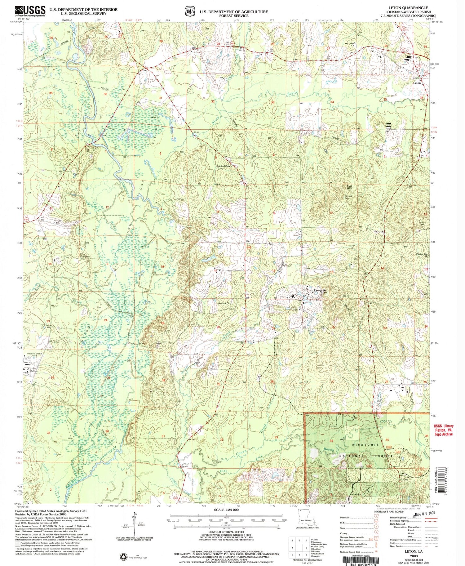 Classic USGS Leton Louisiana 7.5'x7.5' Topo Map Image