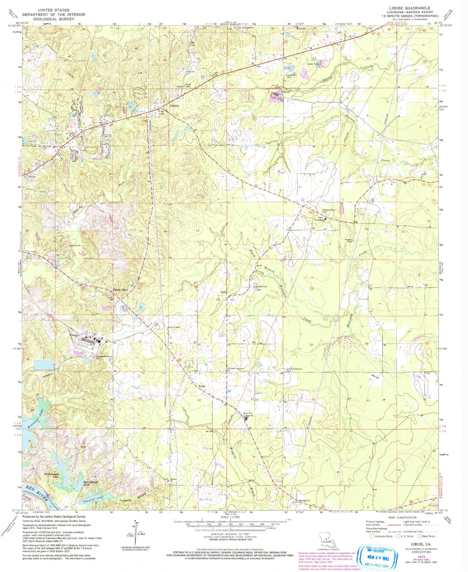 Classic USGS Libuse Louisiana 7.5'x7.5' Topo Map Image