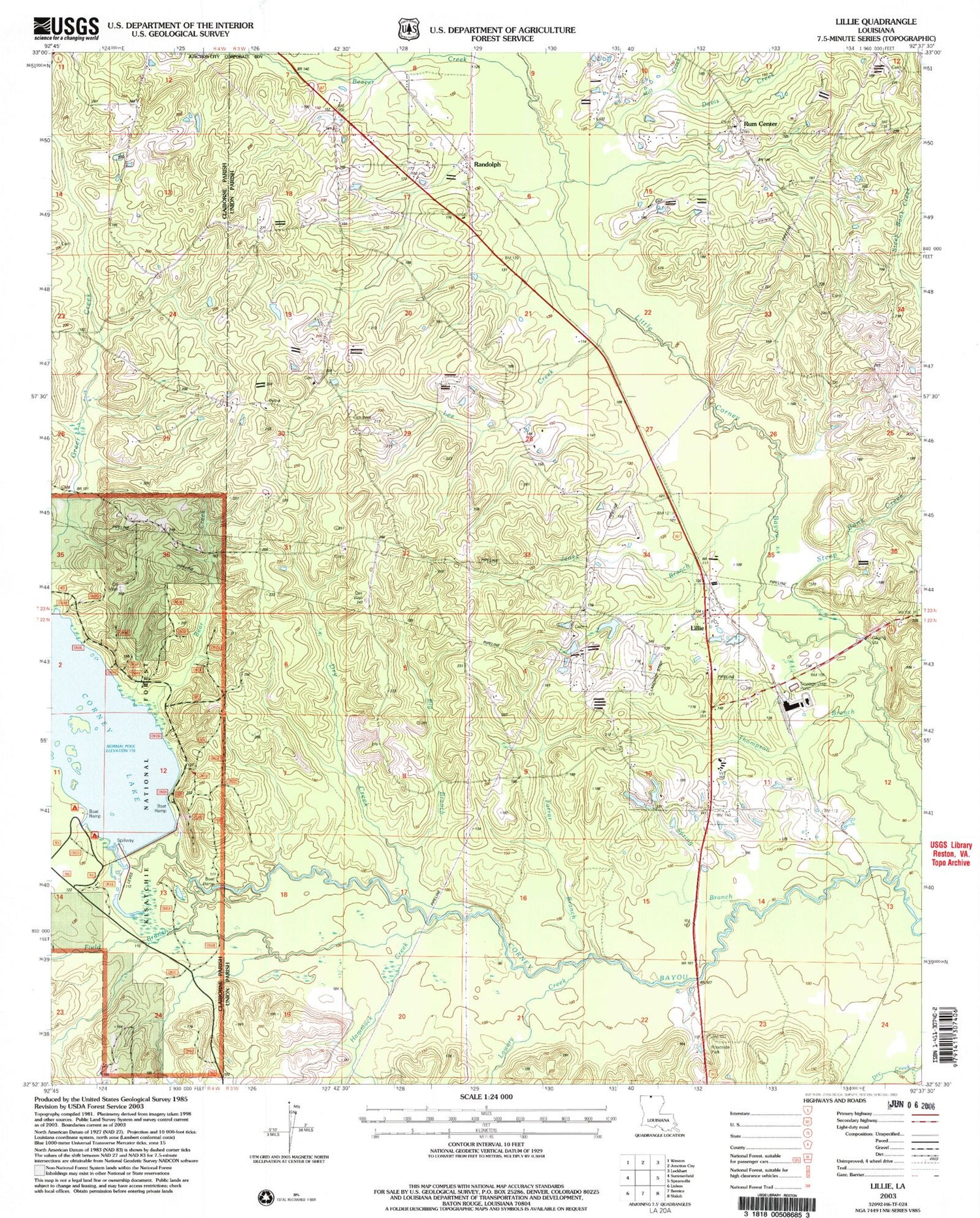 Classic USGS Lillie Louisiana 7.5'x7.5' Topo Map Image