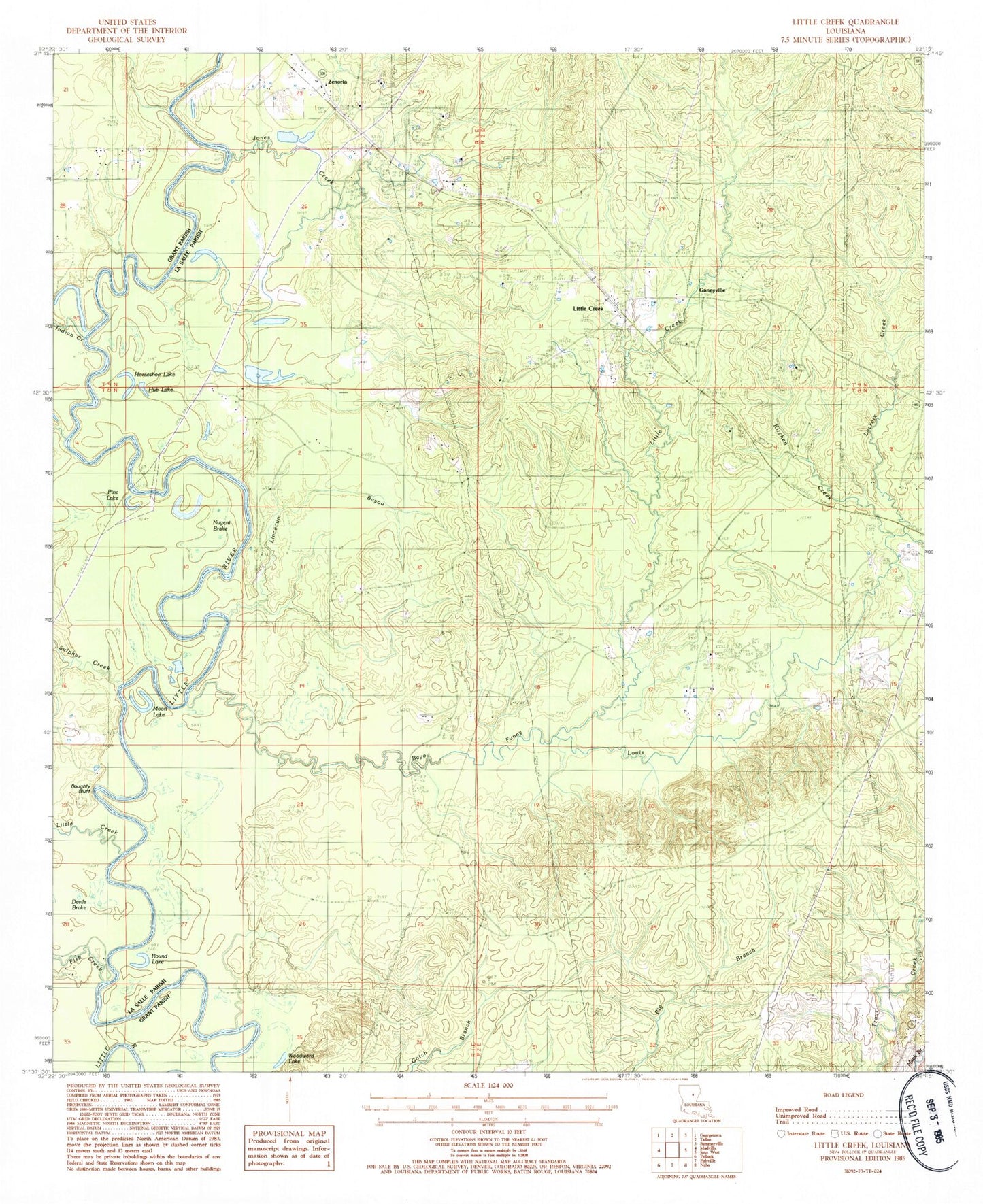 Classic USGS Little Creek Louisiana 7.5'x7.5' Topo Map Image
