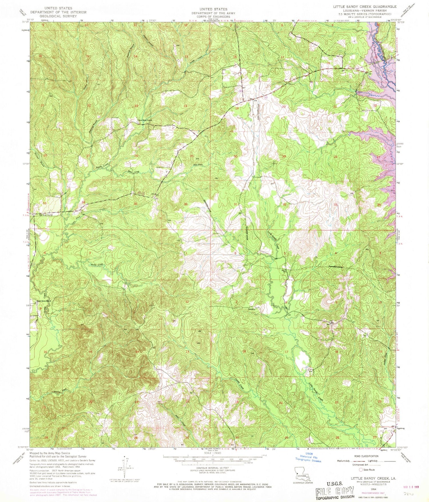 Classic USGS Little Sandy Creek Louisiana 7.5'x7.5' Topo Map Image