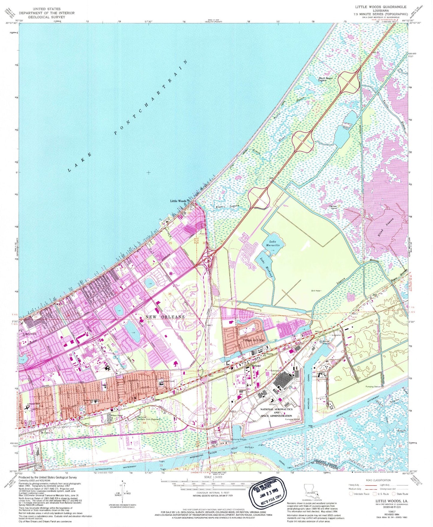 Classic USGS Little Woods Louisiana 7.5'x7.5' Topo Map Image