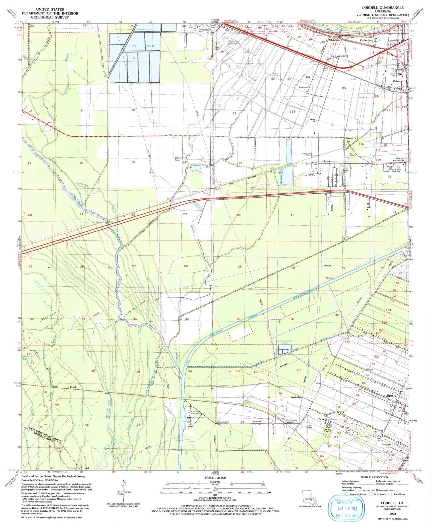 Classic USGS Lobdell Louisiana 7.5'x7.5' Topo Map Image