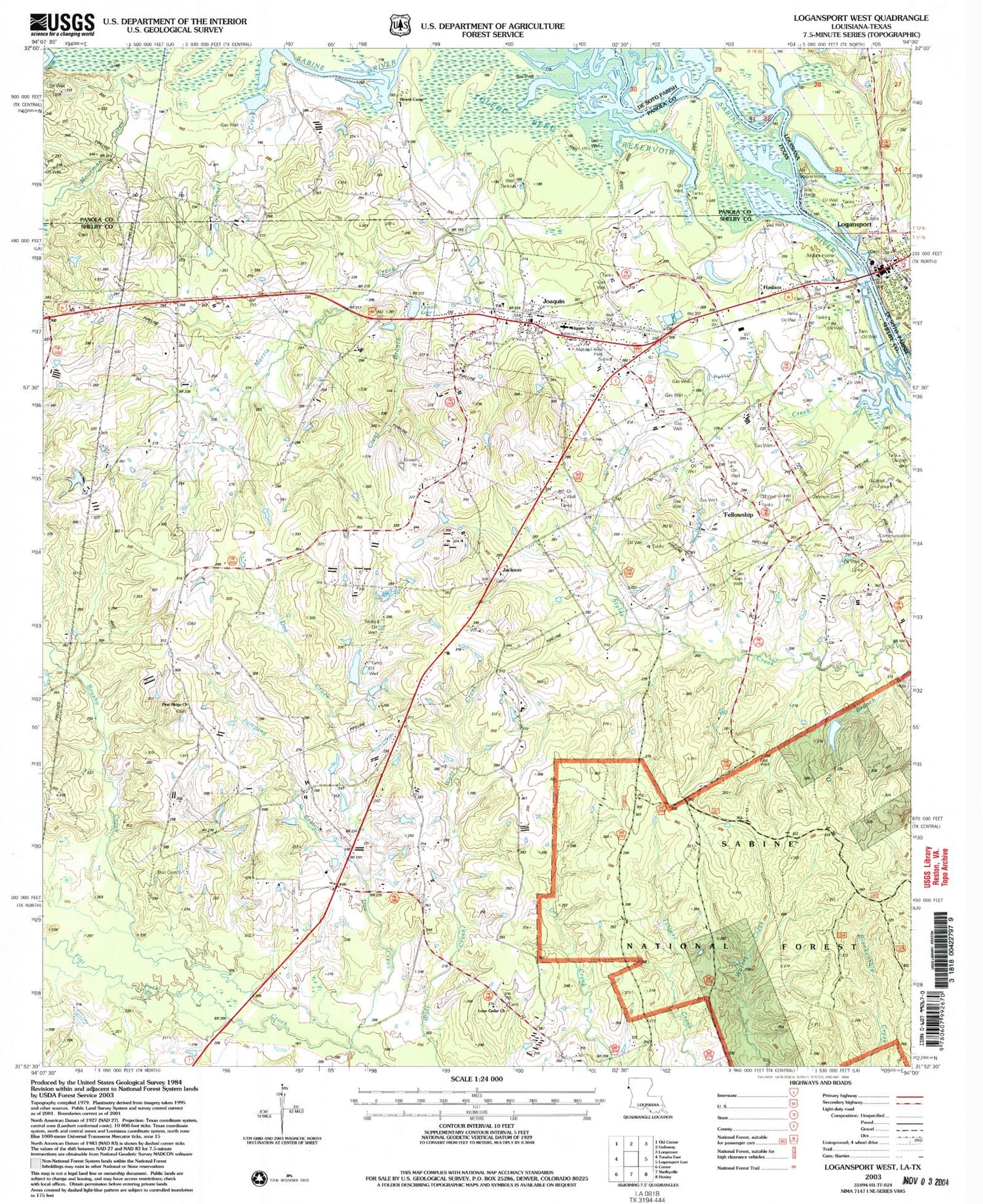 Classic USGS Logansport West Louisiana 7.5'x7.5' Topo Map Image