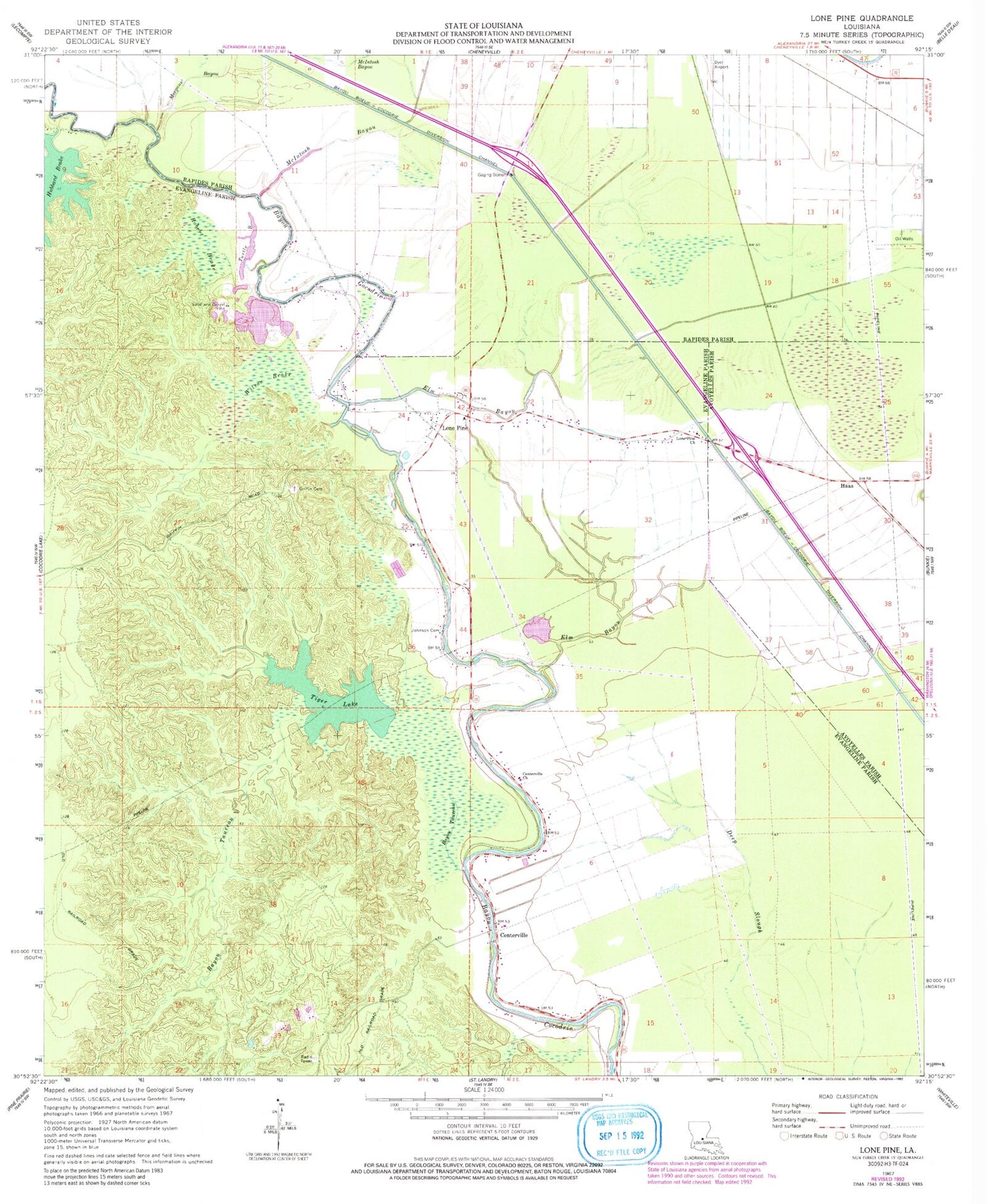 Classic USGS Lone Pine Louisiana 7.5'x7.5' Topo Map Image