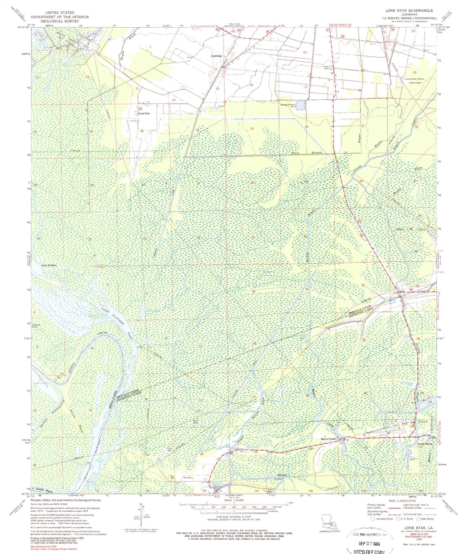 Classic USGS Lone Star Louisiana 7.5'x7.5' Topo Map Image