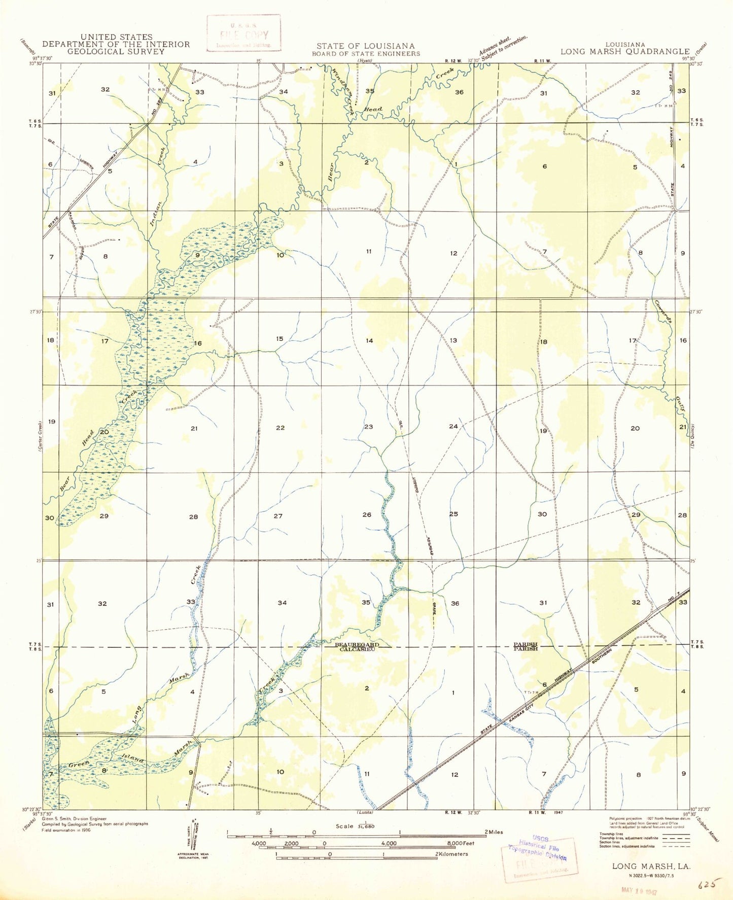 Classic USGS Clark Hollow Louisiana 7.5'x7.5' Topo Map Image