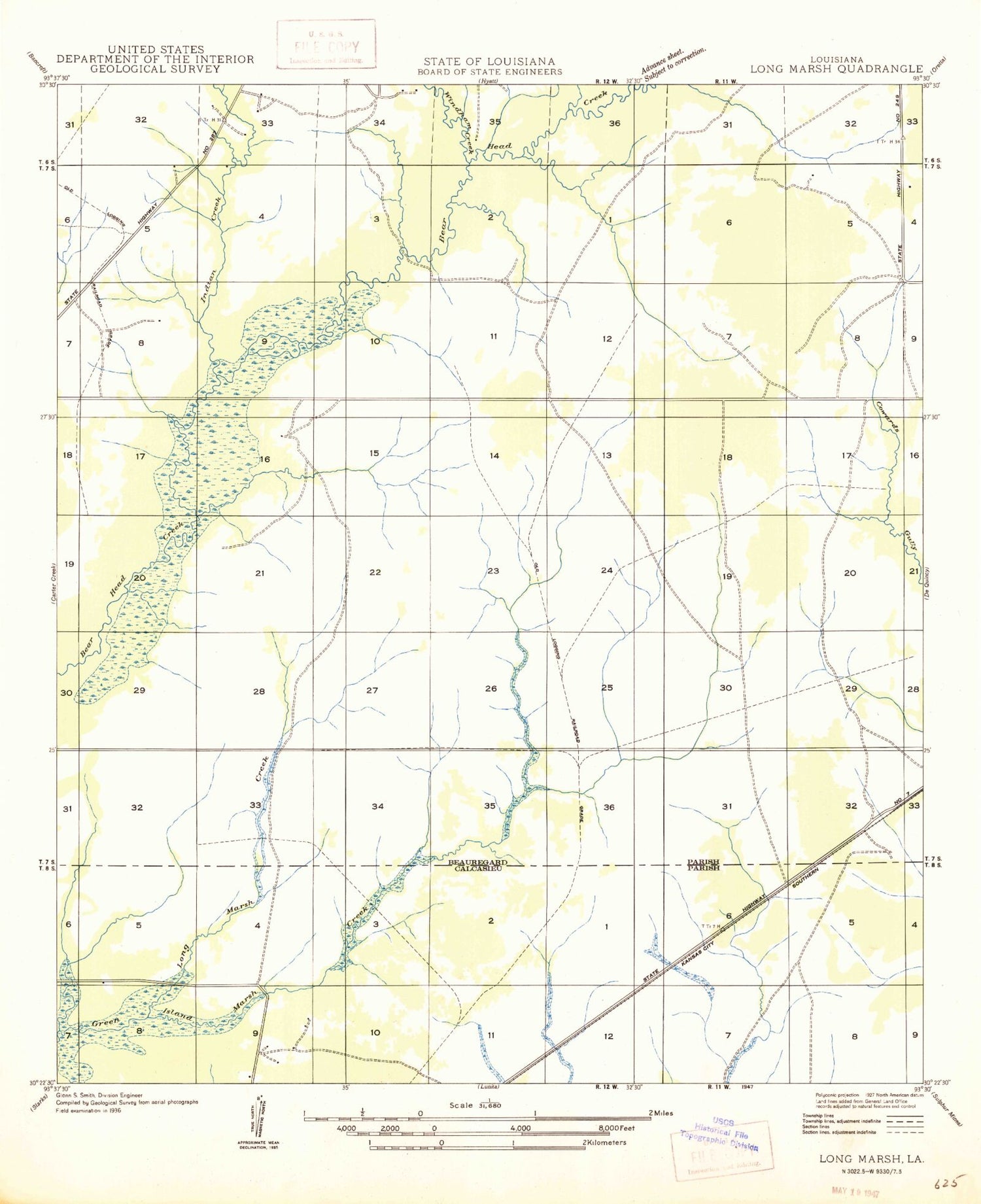 Classic USGS Clark Hollow Louisiana 7.5'x7.5' Topo Map Image