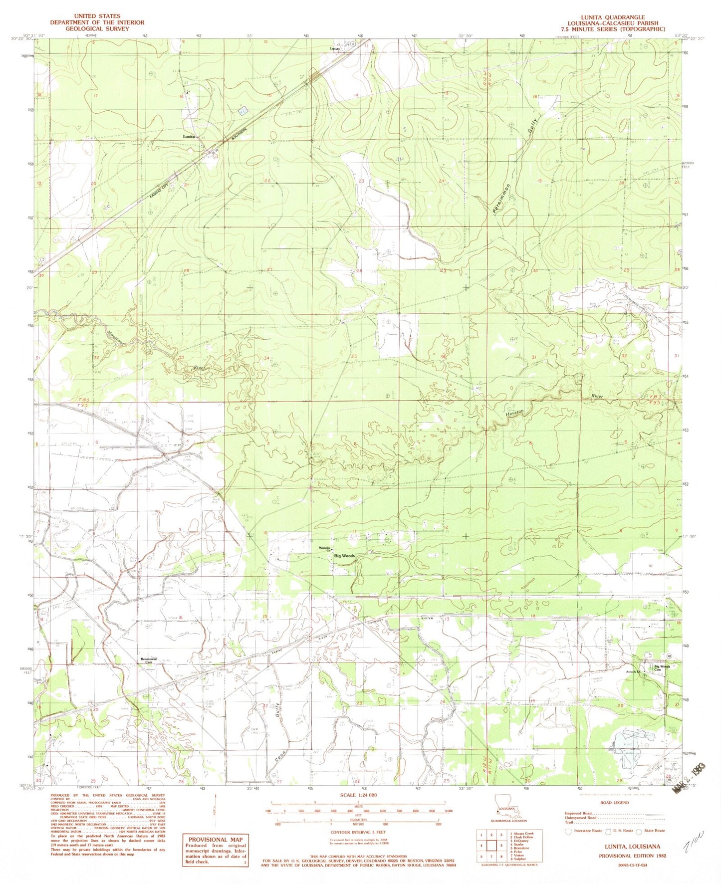 Classic USGS Lunita Louisiana 7.5'x7.5' Topo Map Image