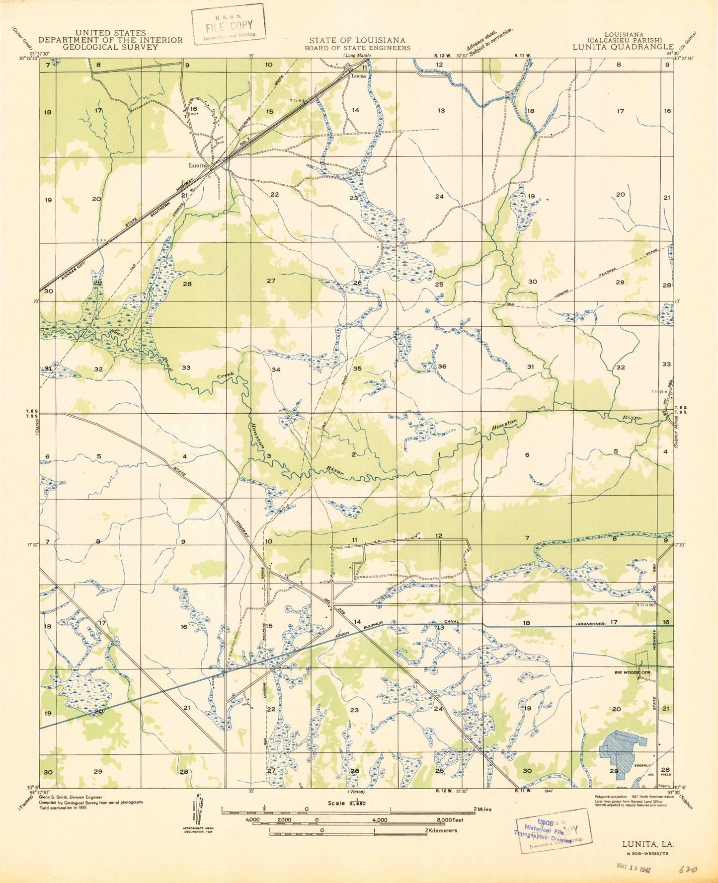 Classic USGS Lunita Louisiana 7.5'x7.5' Topo Map Image
