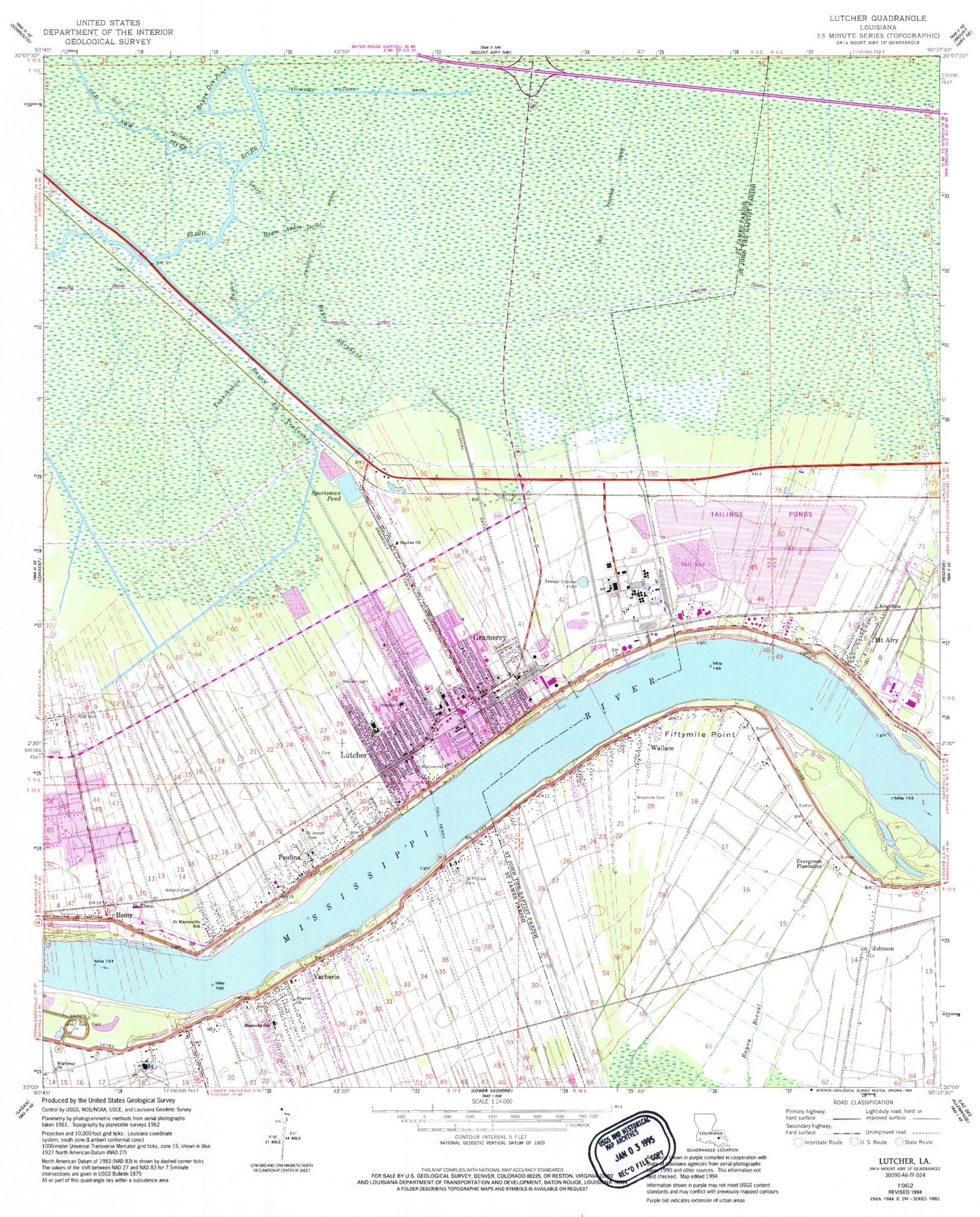 Classic USGS Lutcher Louisiana 7.5'x7.5' Topo Map Image