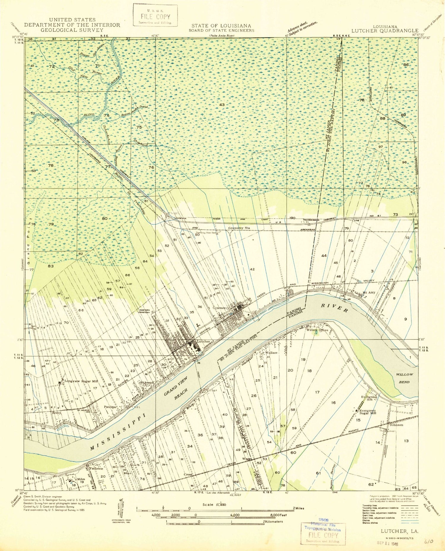 Classic USGS Lutcher Louisiana 7.5'x7.5' Topo Map Image