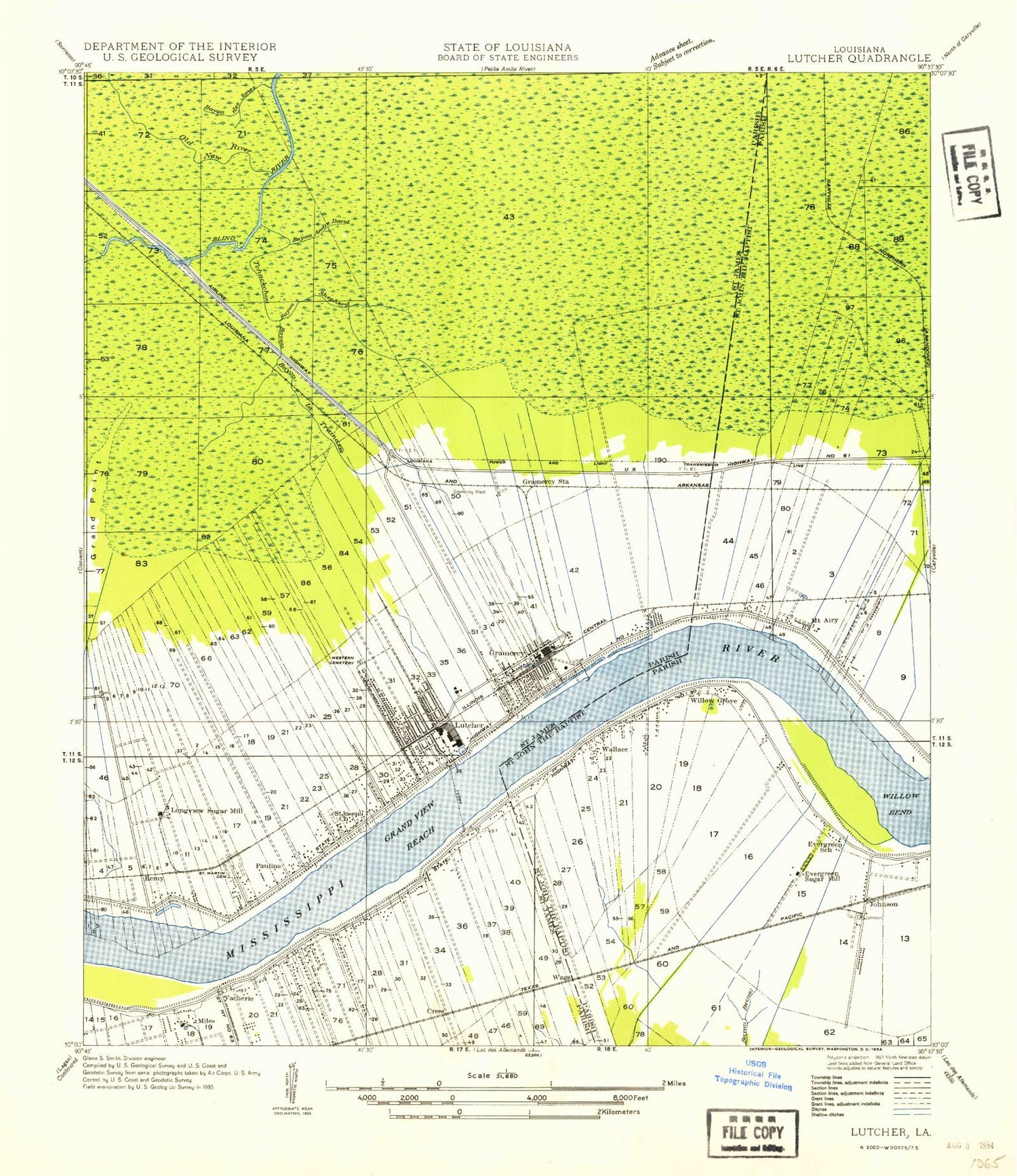 Classic USGS Lutcher Louisiana 7.5'x7.5' Topo Map Image