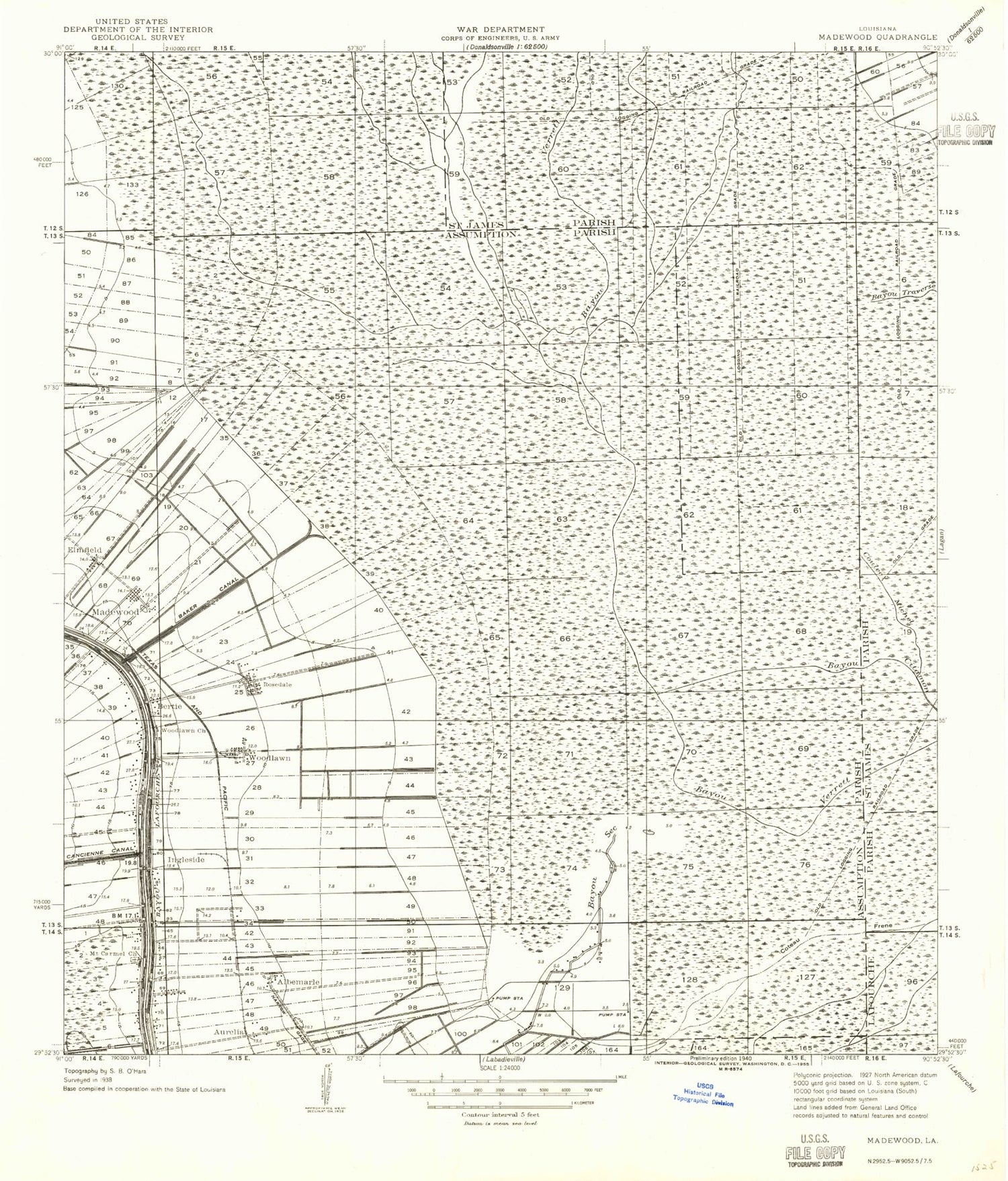 Classic USGS Madewood Louisiana 7.5'x7.5' Topo Map Image