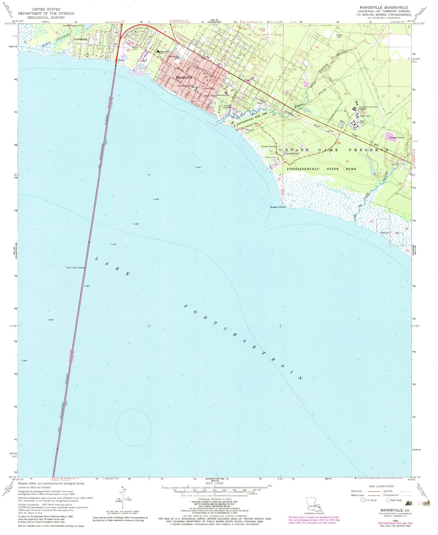 Classic USGS Mandeville Louisiana 7.5'x7.5' Topo Map Image
