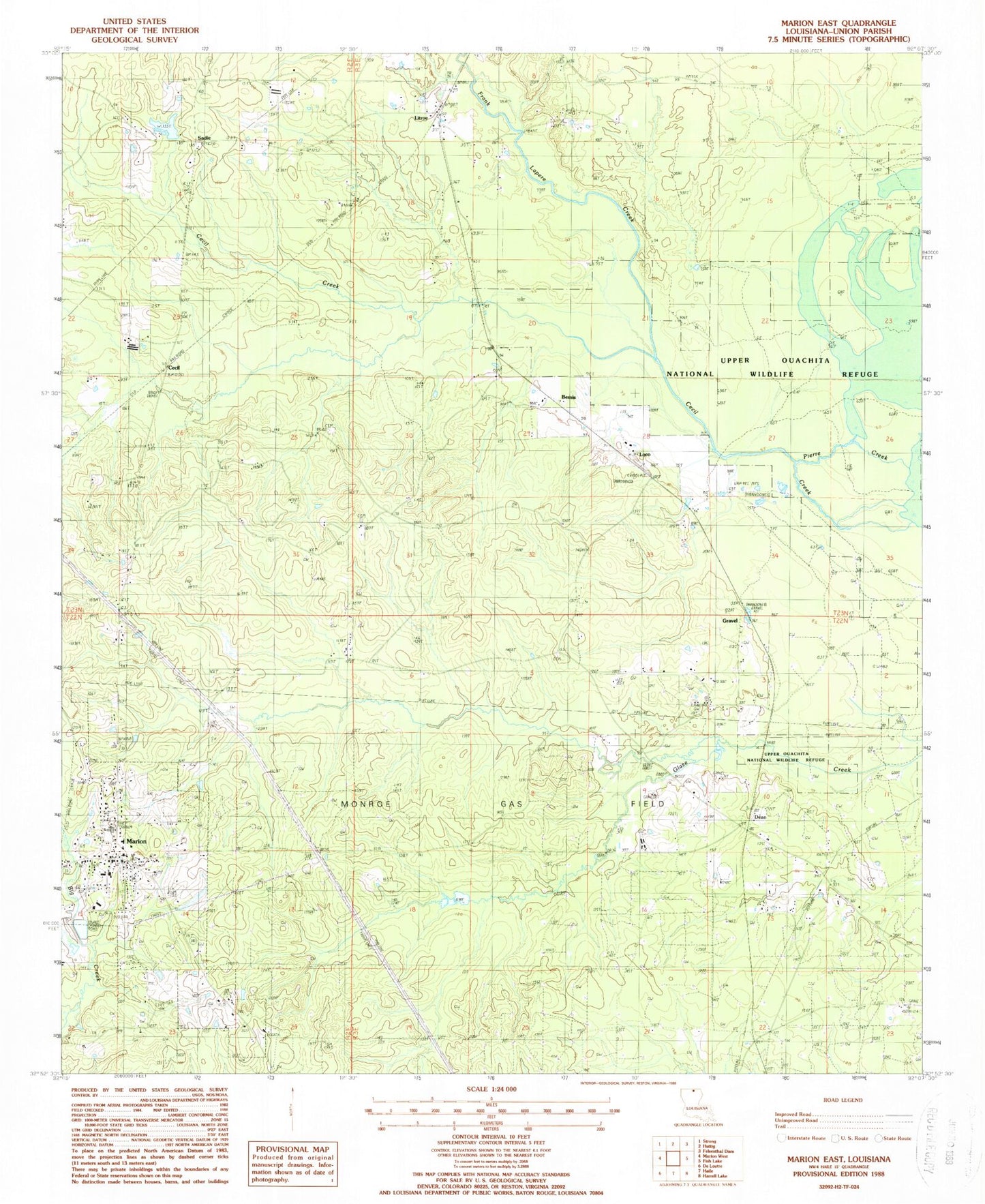 Classic USGS Marion East Louisiana 7.5'x7.5' Topo Map Image