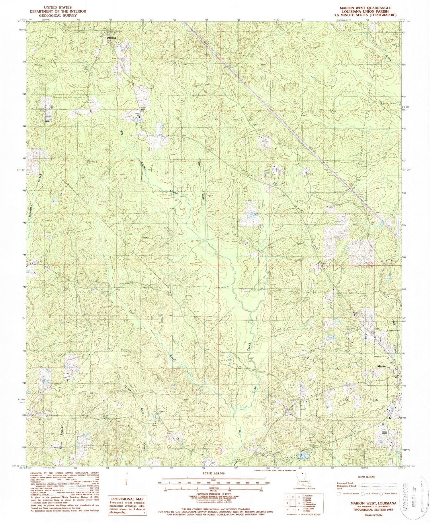 Classic USGS Marion West Louisiana 7.5'x7.5' Topo Map Image