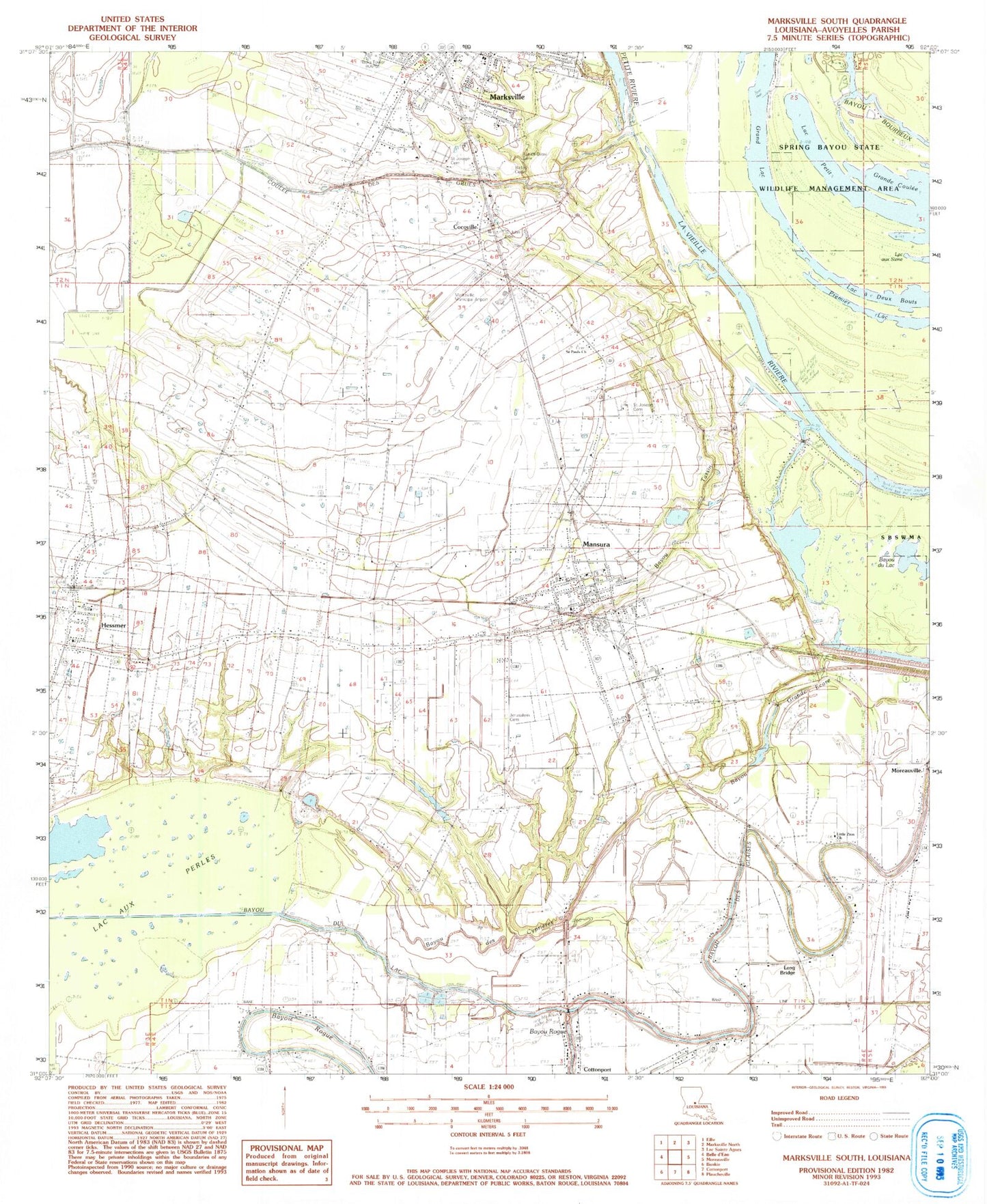 Classic USGS Marksville South Louisiana 7.5'x7.5' Topo Map Image