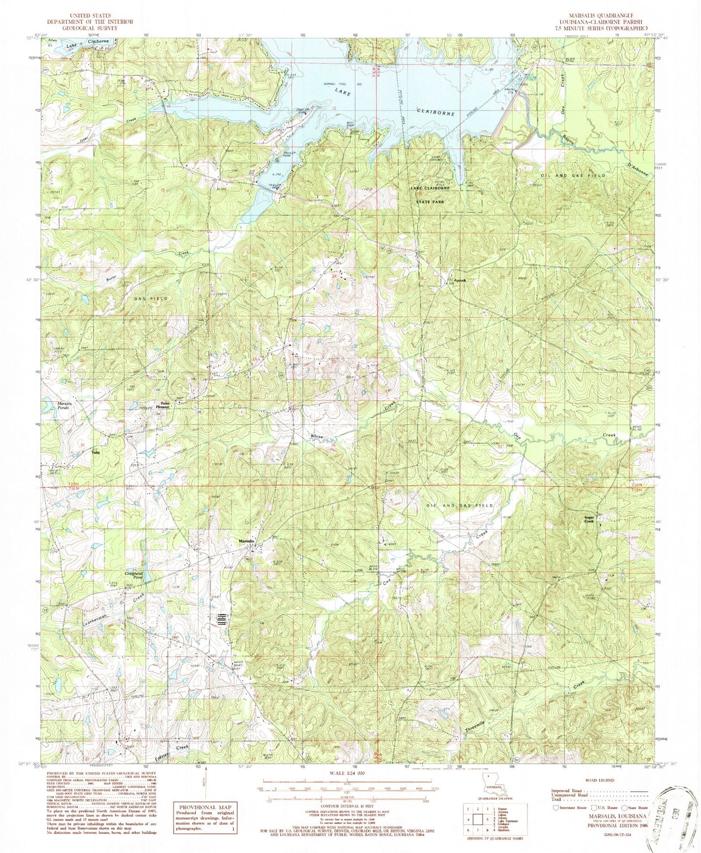 Classic USGS Marsalis Louisiana 7.5'x7.5' Topo Map Image