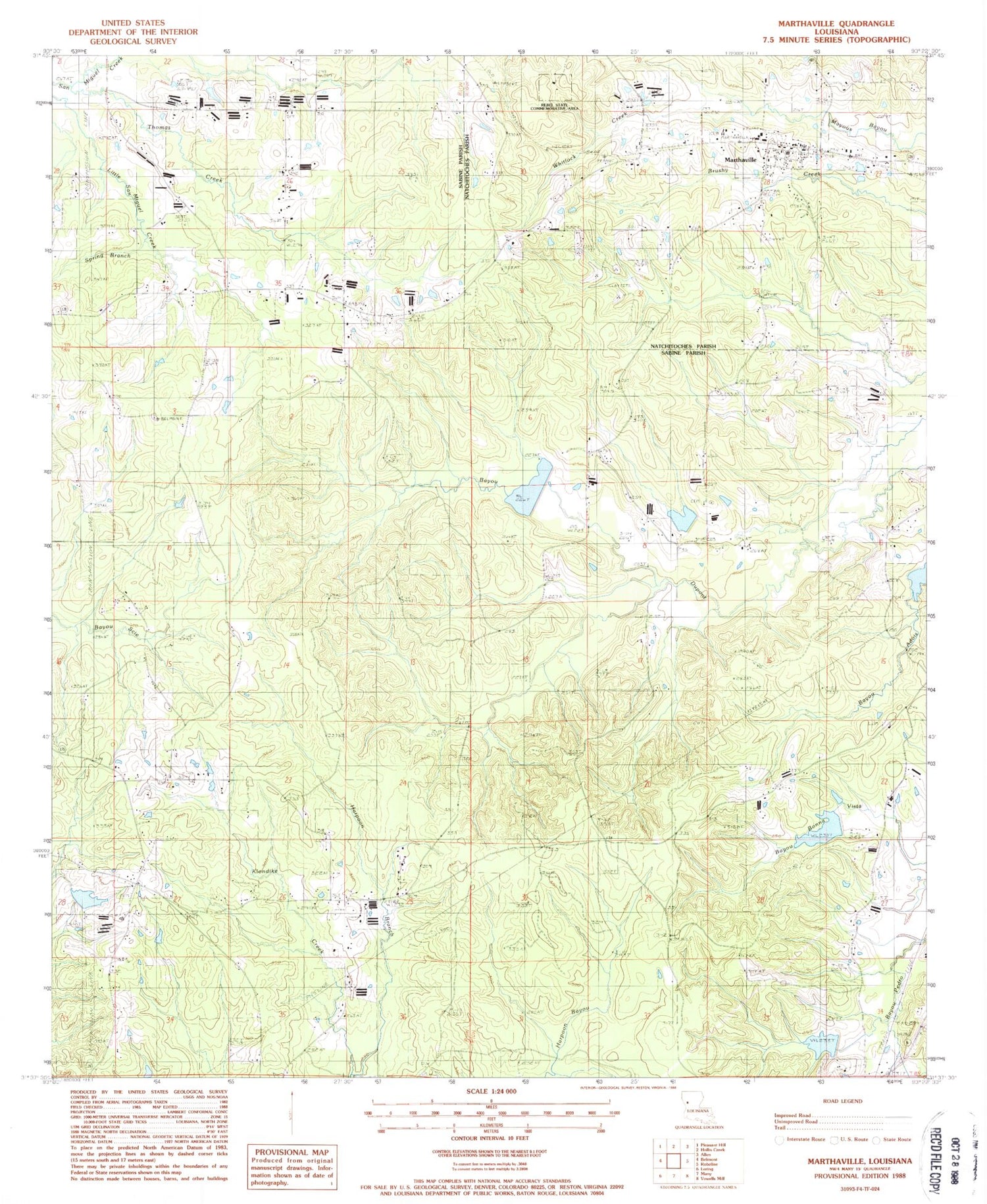 Classic USGS Marthaville Louisiana 7.5'x7.5' Topo Map Image