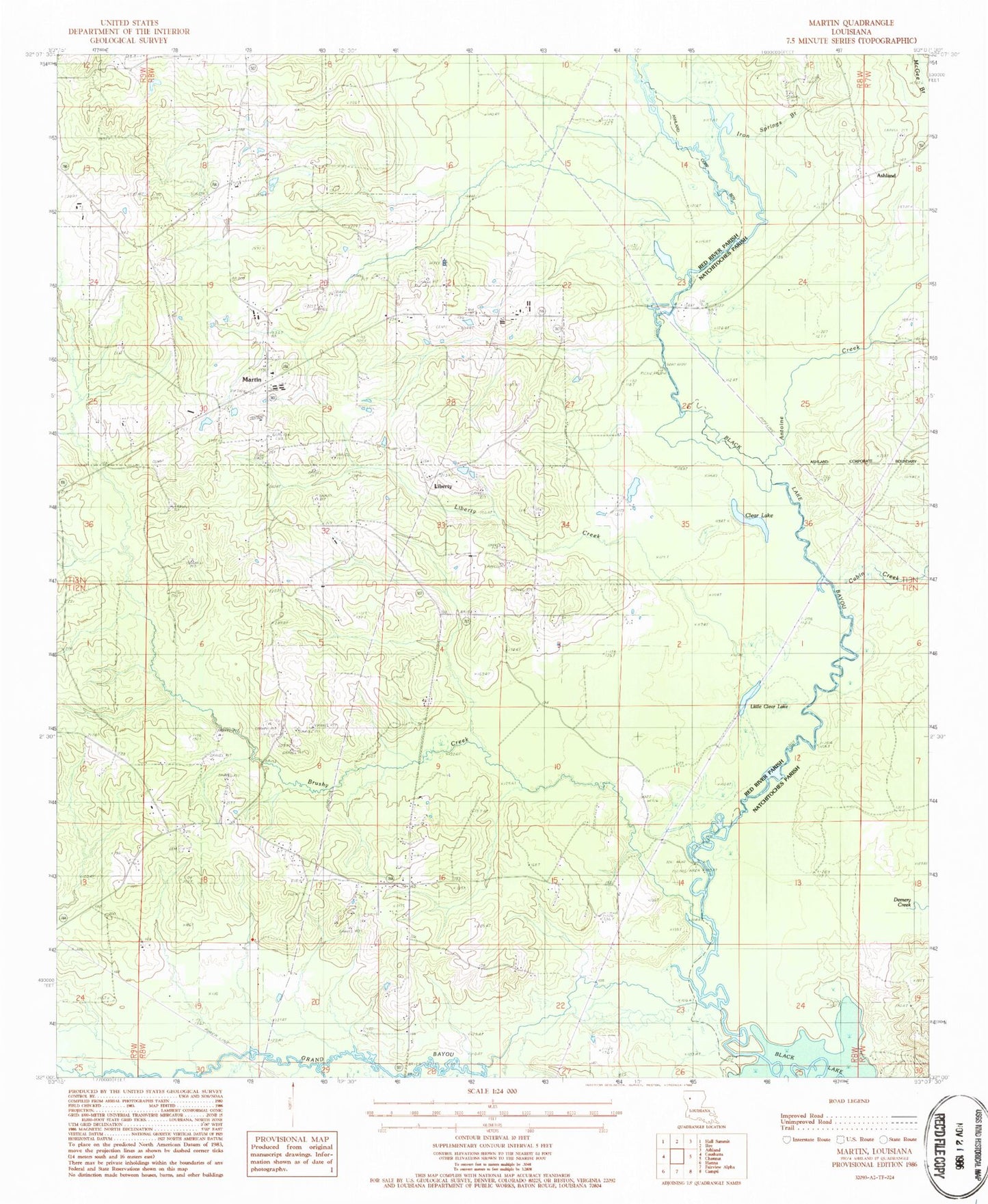 Classic USGS Martin Louisiana 7.5'x7.5' Topo Map Image