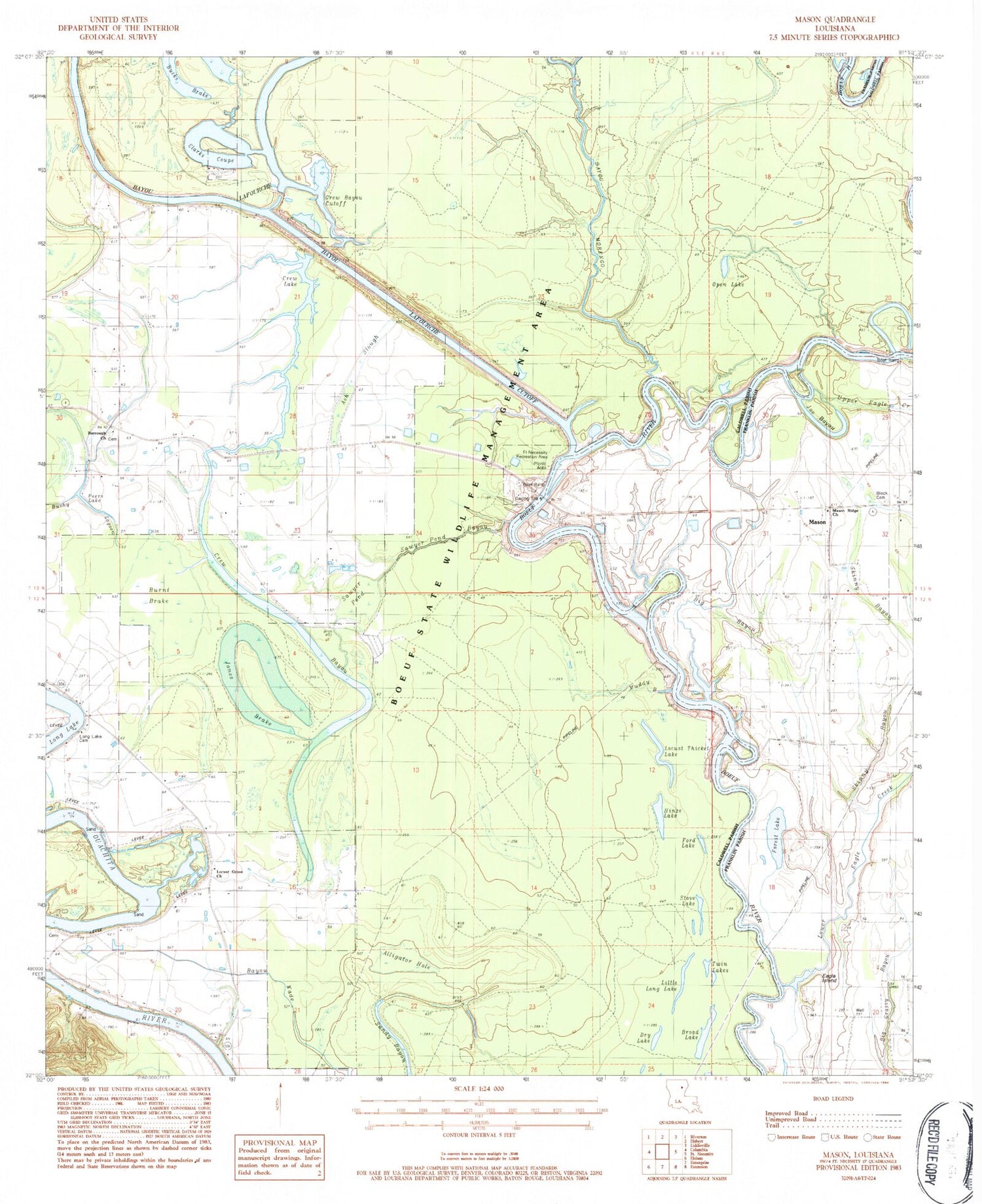 Classic USGS Mason Louisiana 7.5'x7.5' Topo Map Image